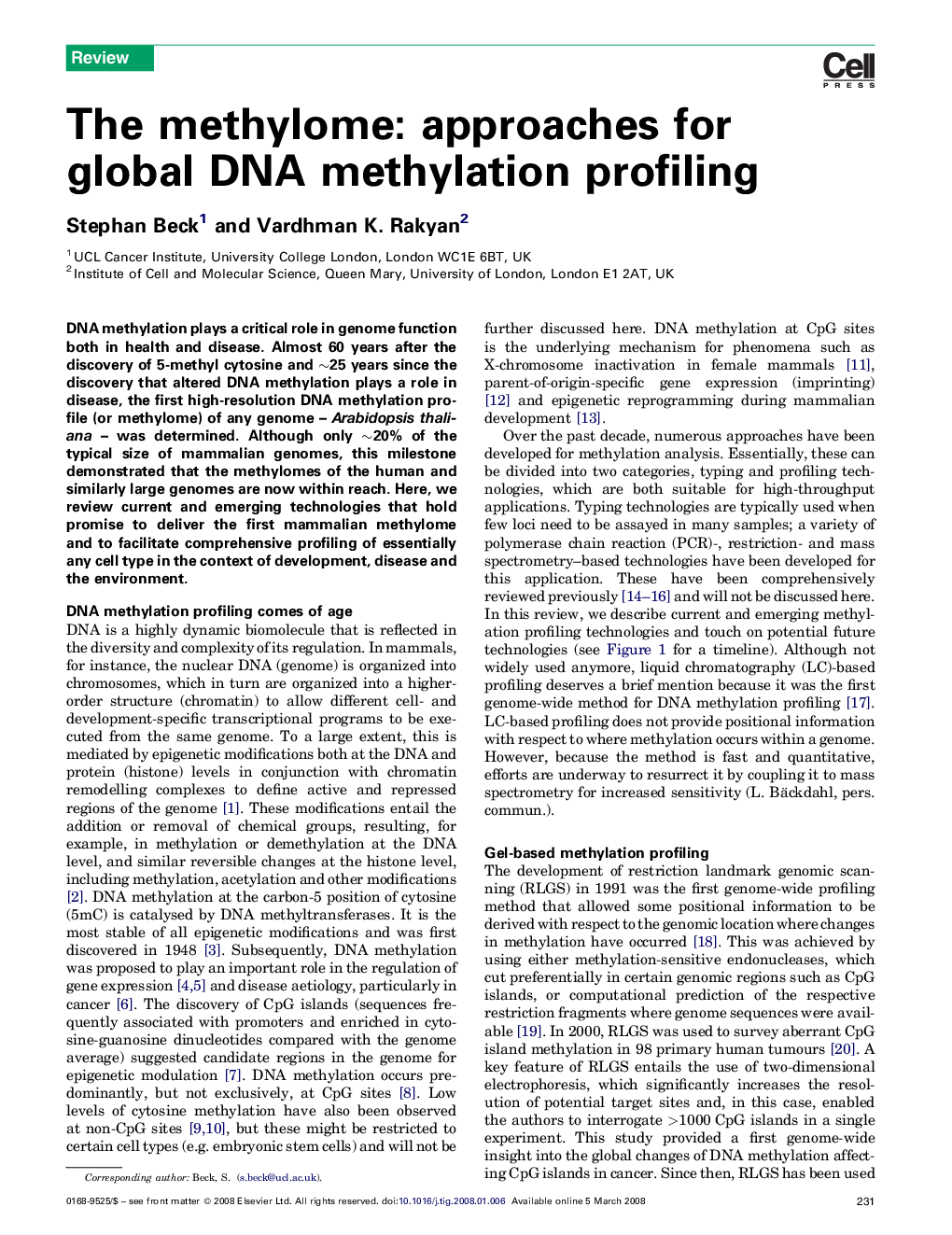 The methylome: approaches for global DNA methylation profiling