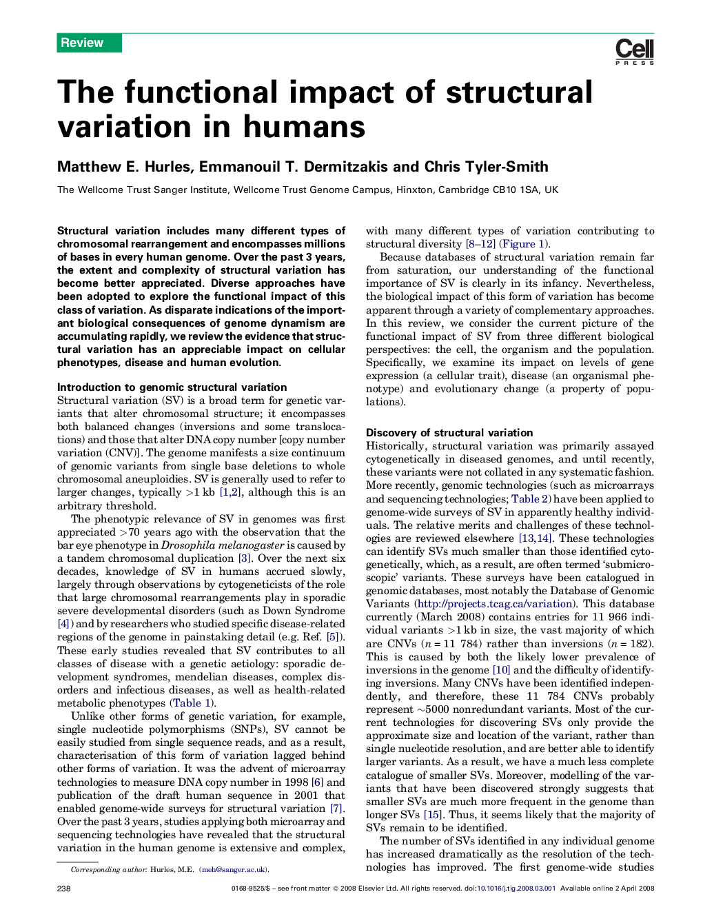 The functional impact of structural variation in humans