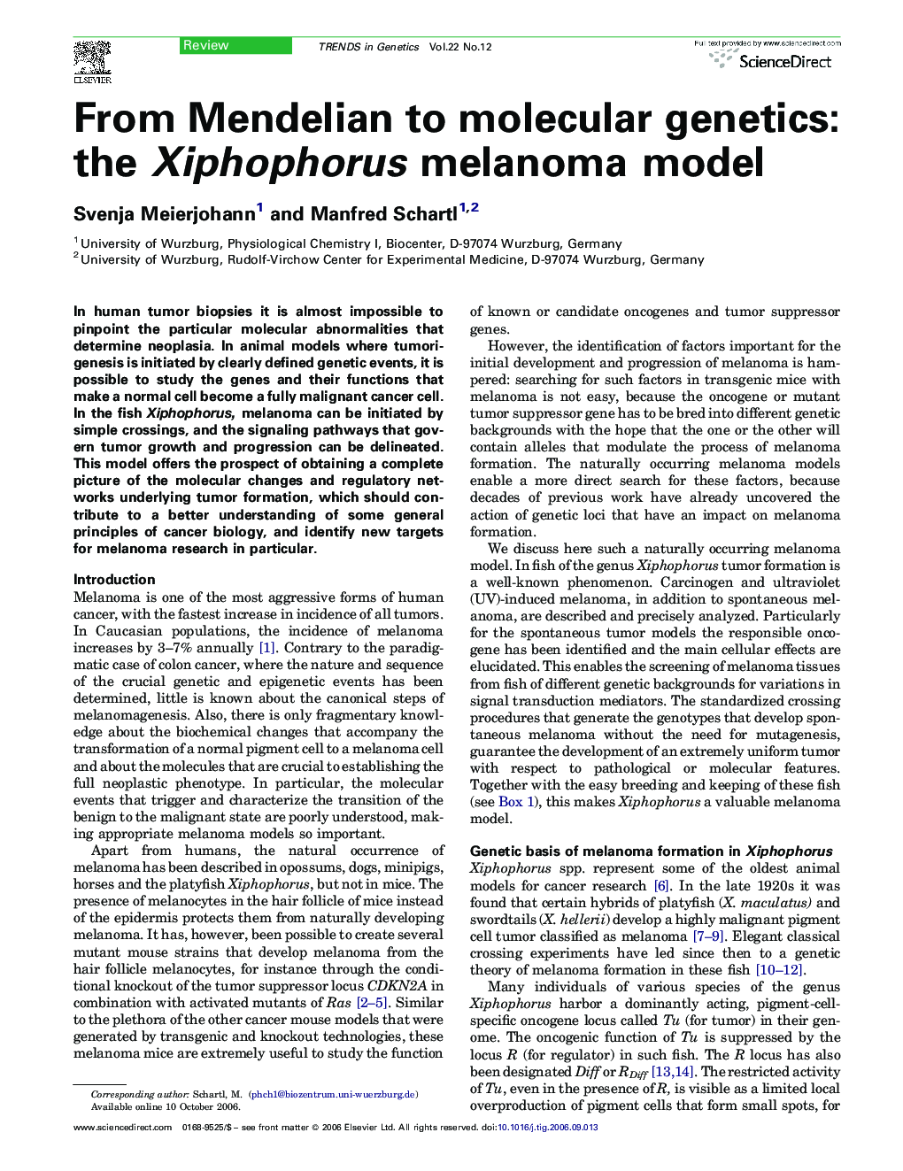From Mendelian to molecular genetics: the Xiphophorus melanoma model