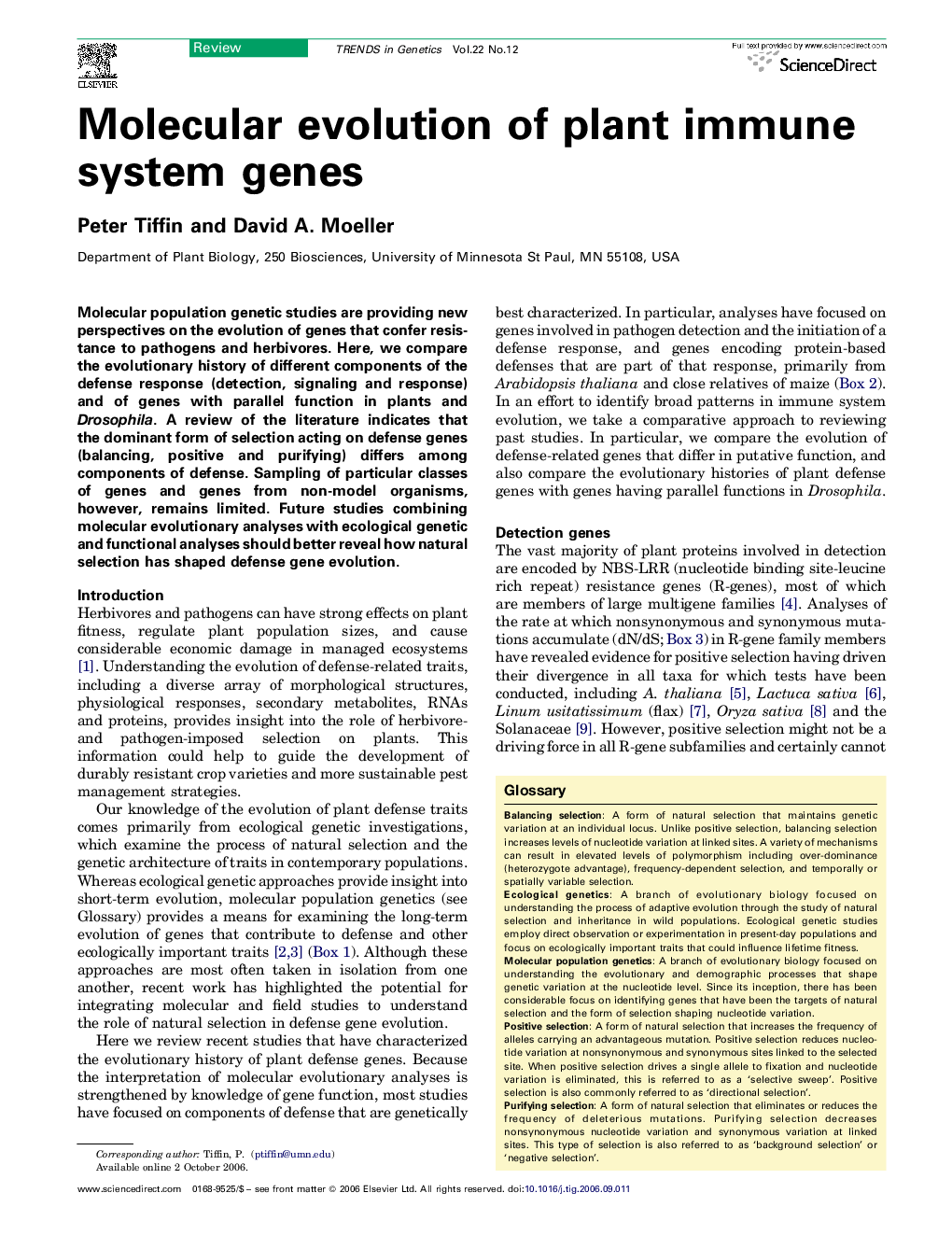 Molecular evolution of plant immune system genes
