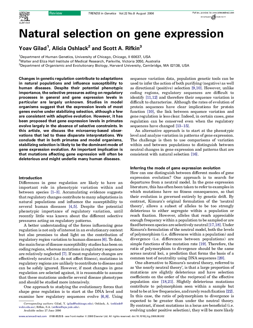 Natural selection on gene expression