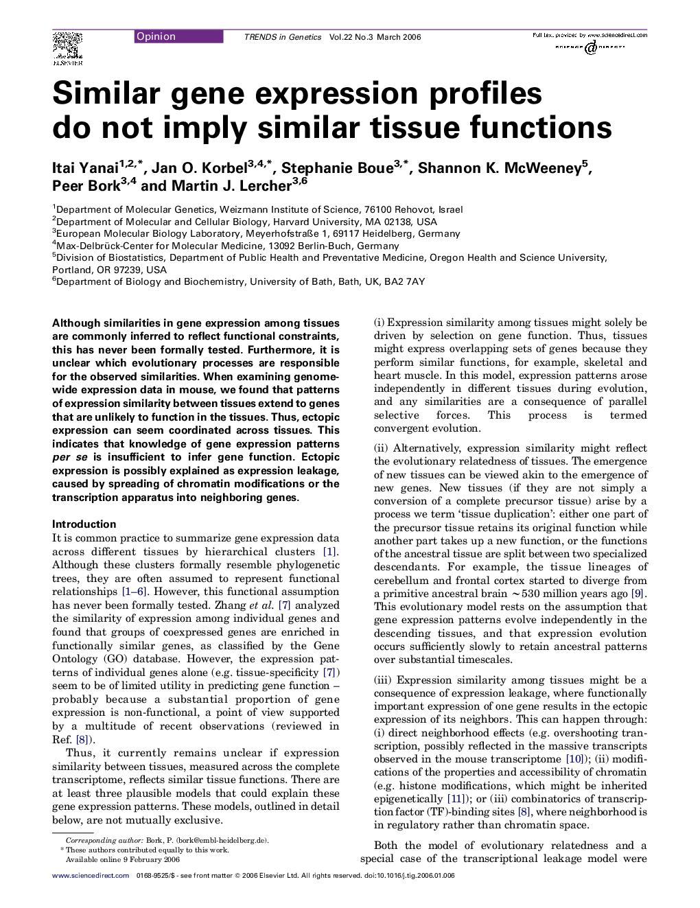 Similar gene expression profiles do not imply similar tissue functions