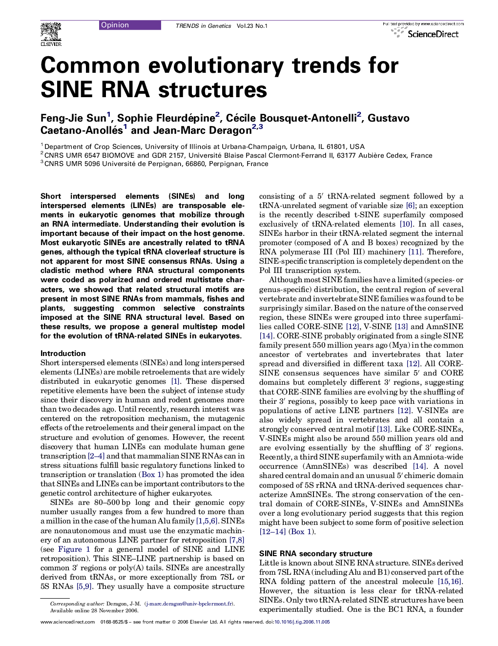 Common evolutionary trends for SINE RNA structures