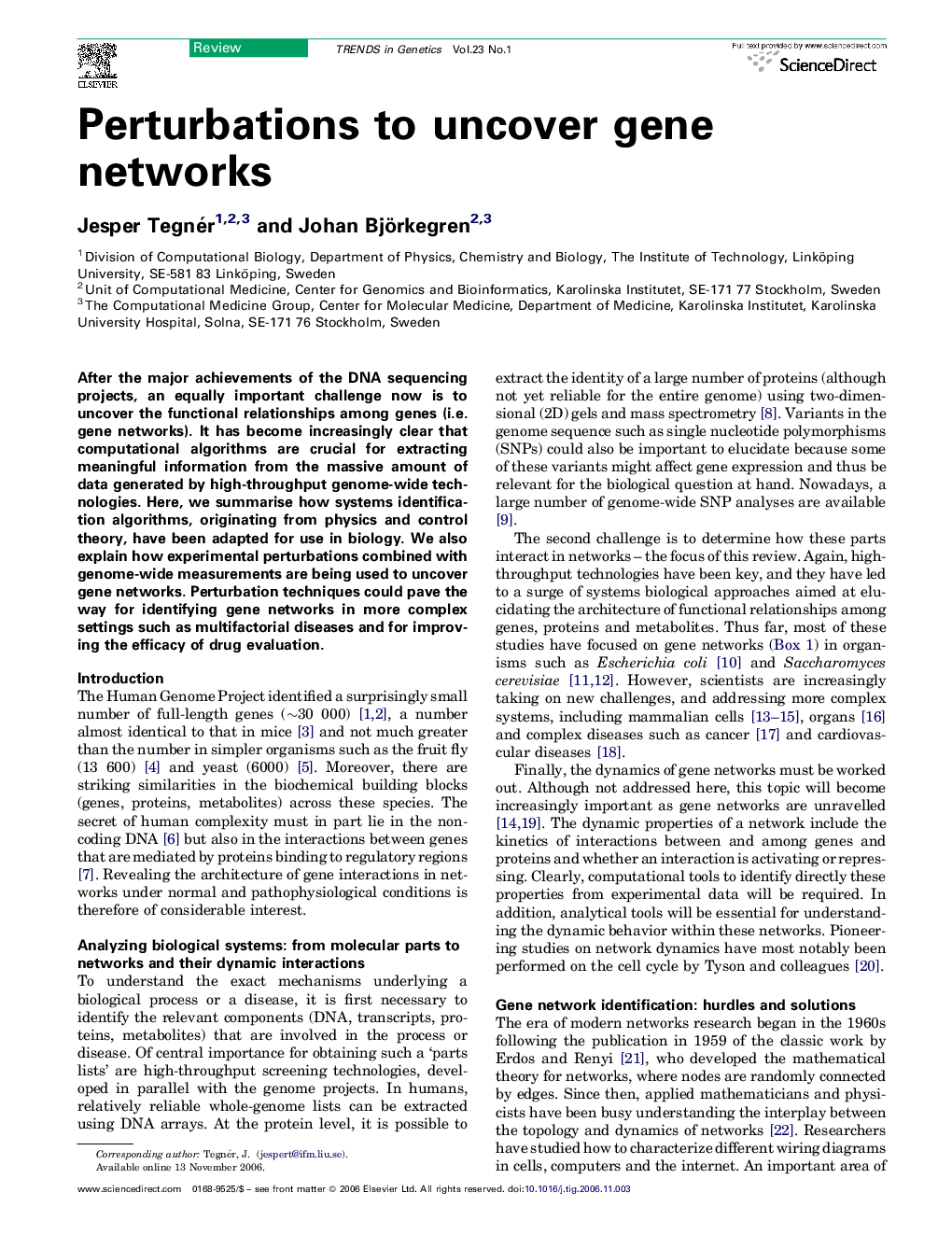 Perturbations to uncover gene networks