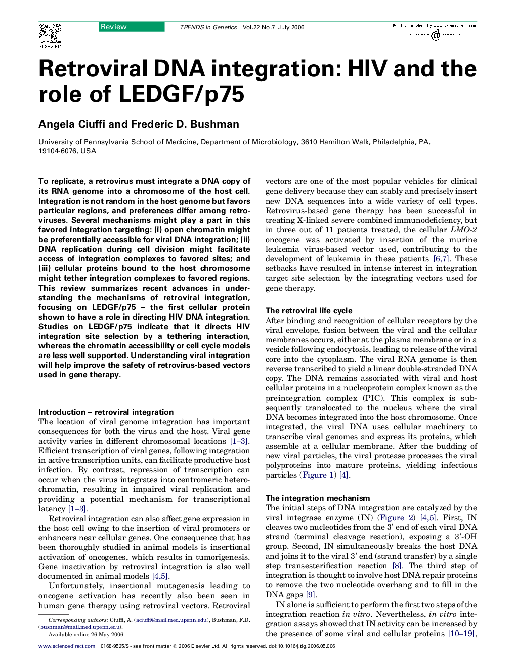 Retroviral DNA integration: HIV and the role of LEDGF/p75