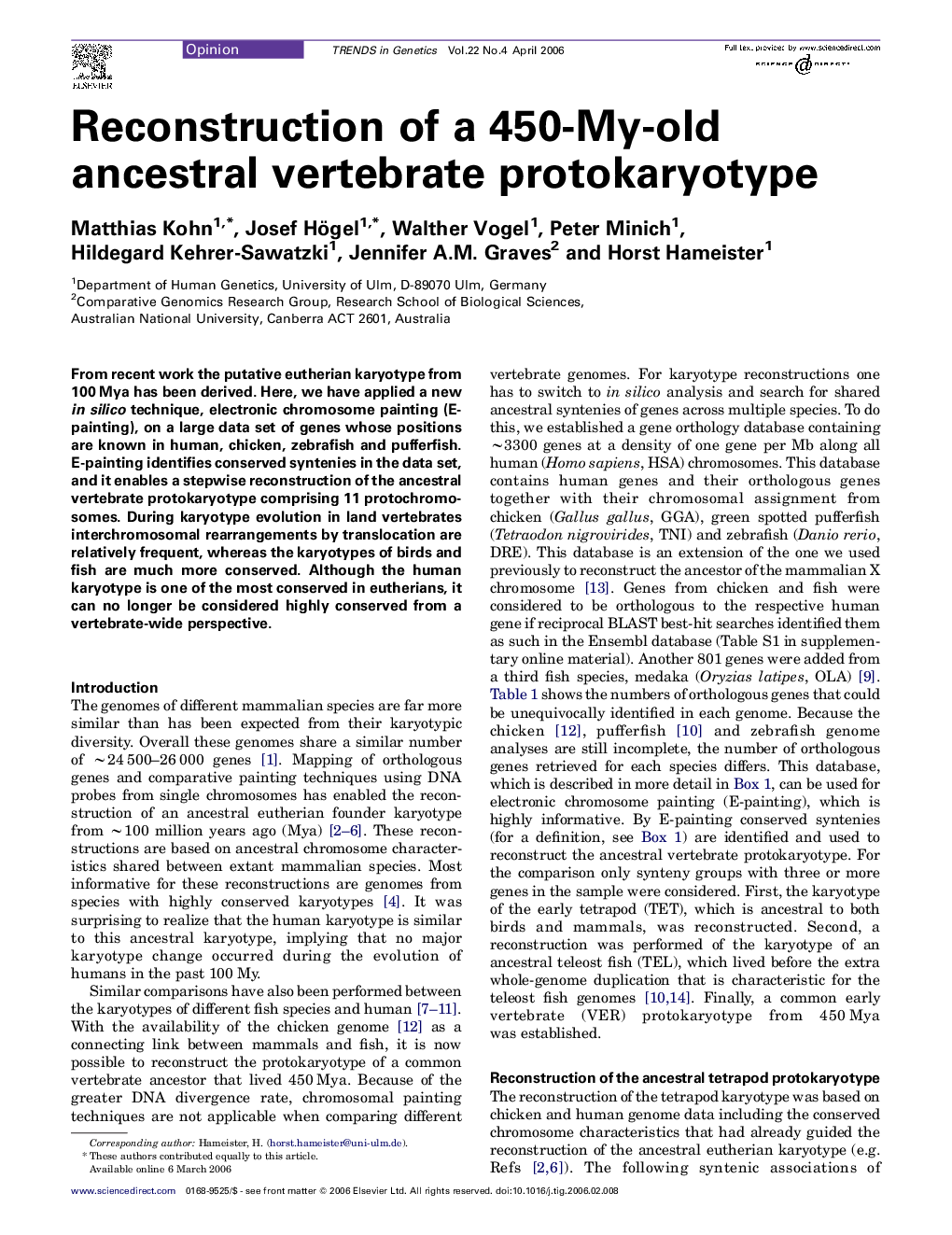 Reconstruction of a 450-My-old ancestral vertebrate protokaryotype