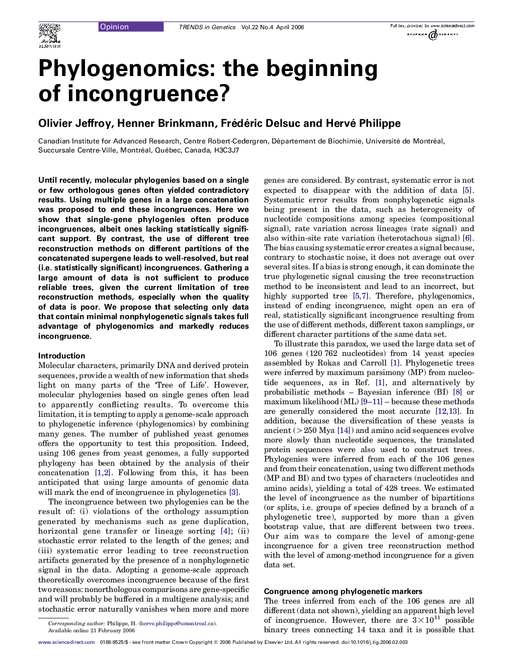 Phylogenomics: the beginning of incongruence?