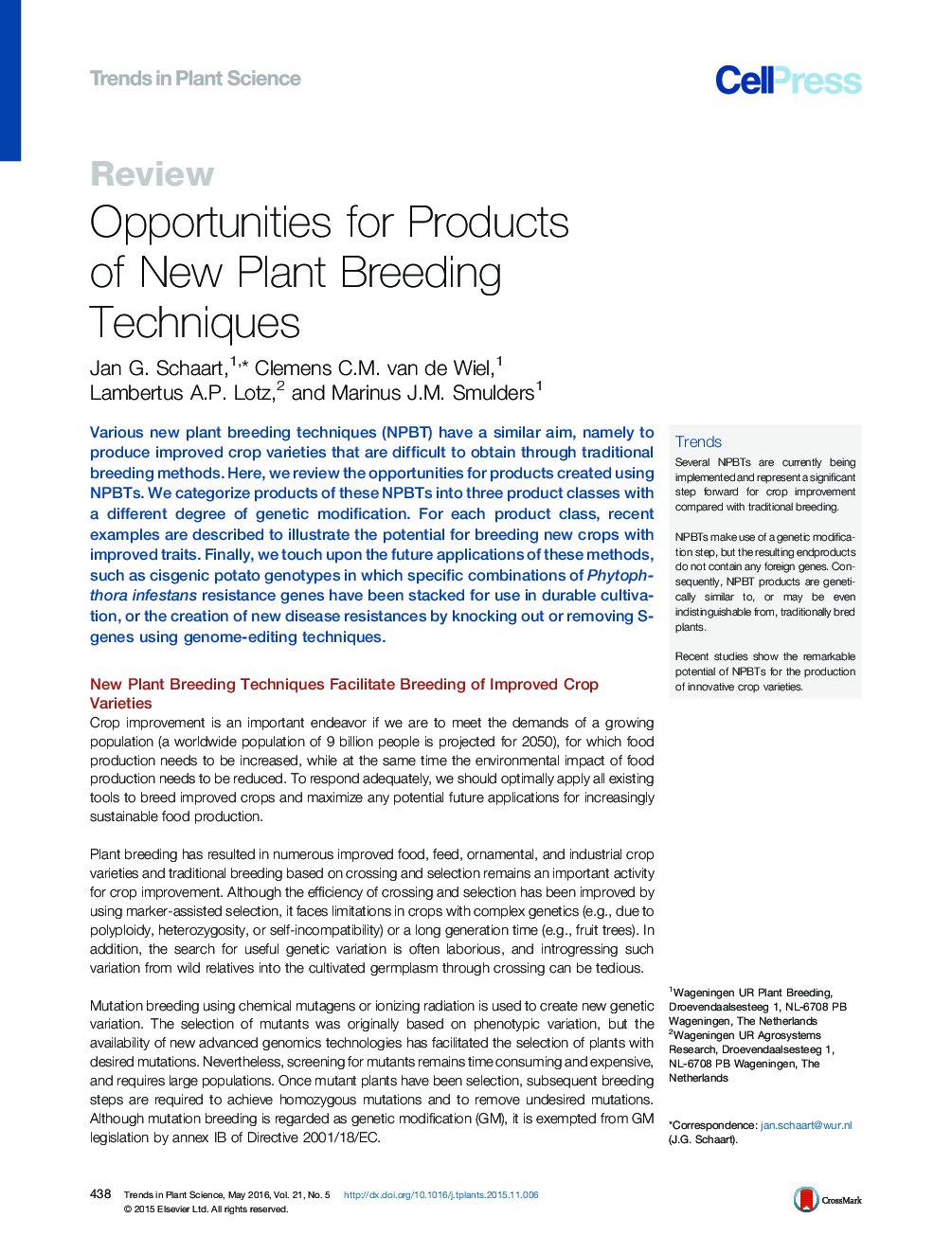 Opportunities for Products of New Plant Breeding Techniques