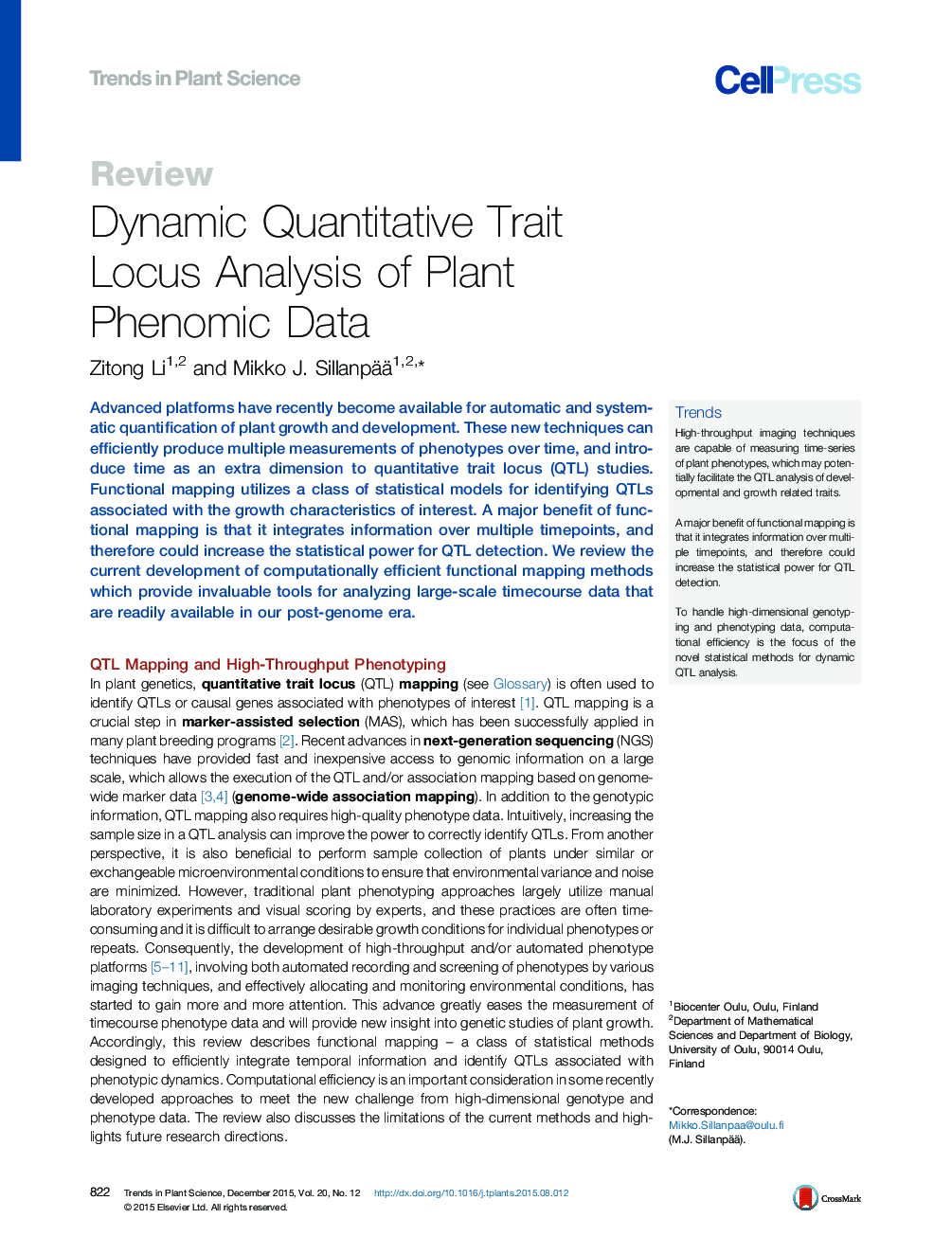 Dynamic Quantitative Trait Locus Analysis of Plant Phenomic Data