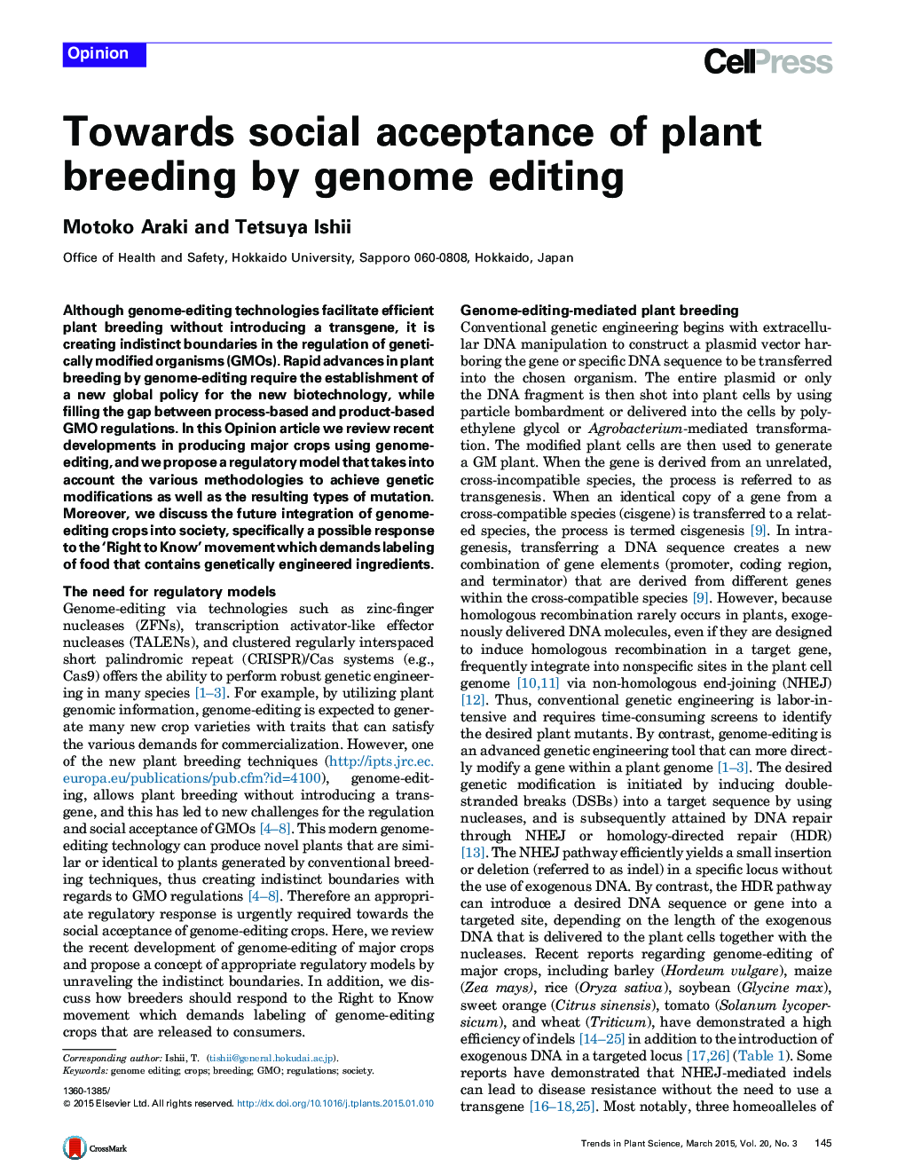 Towards social acceptance of plant breeding by genome editing