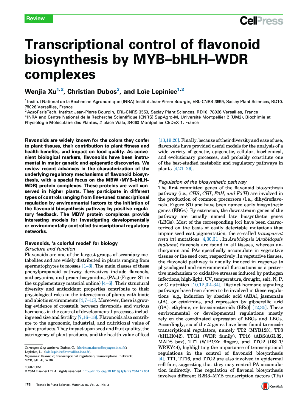 Transcriptional control of flavonoid biosynthesis by MYB–bHLH–WDR complexes