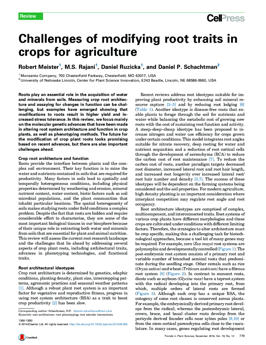 Challenges of modifying root traits in crops for agriculture