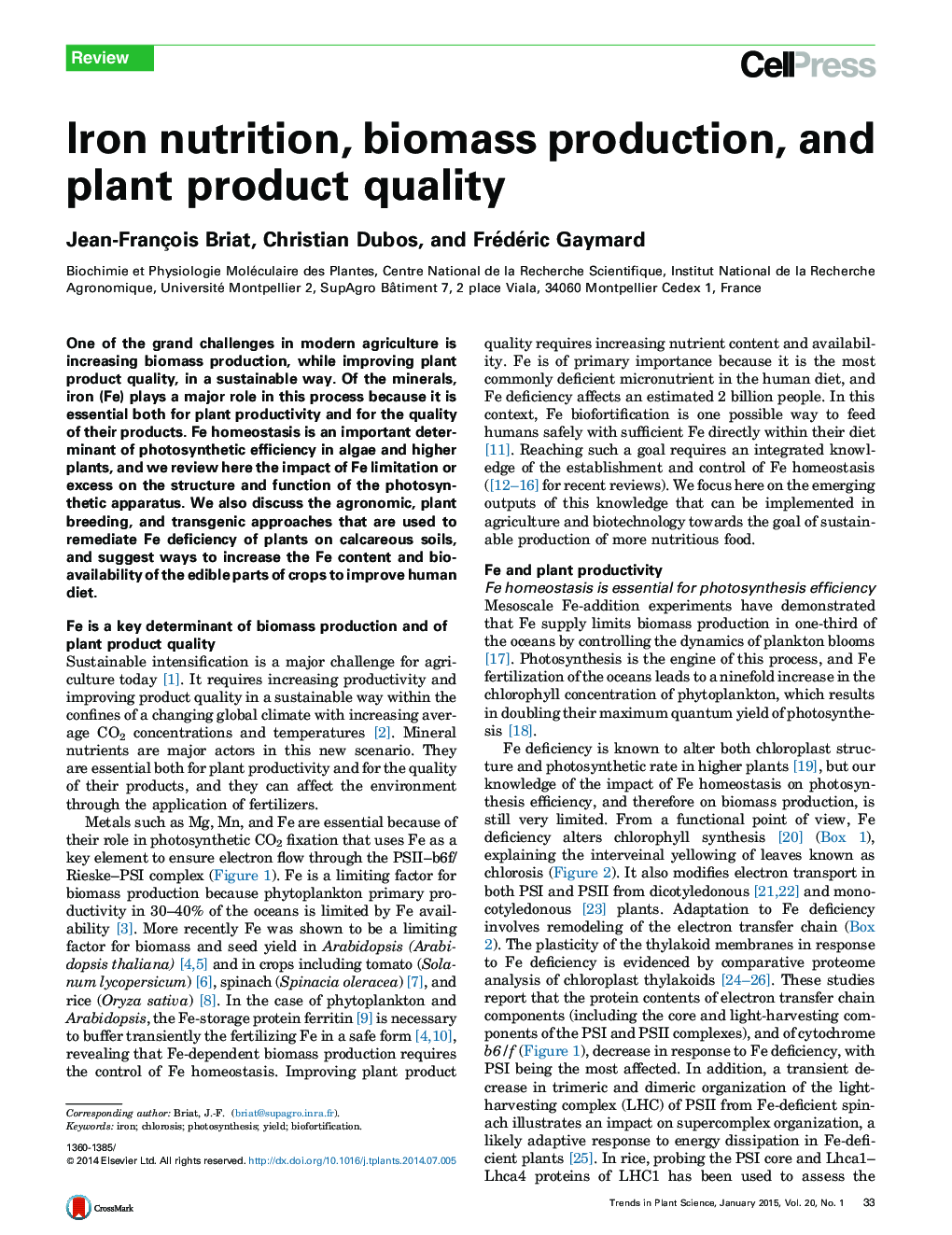 Iron nutrition, biomass production, and plant product quality