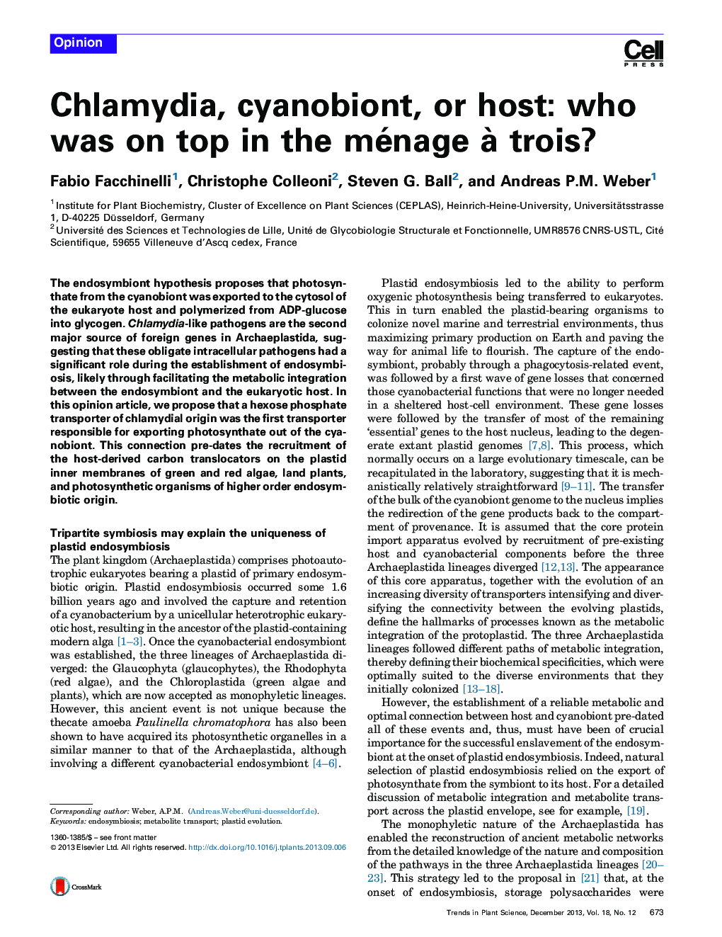 Chlamydia, cyanobiont, or host: who was on top in the ménage à trois?