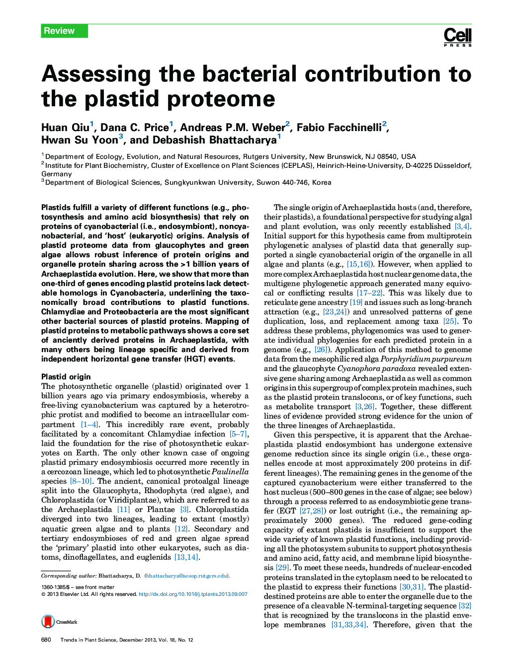 Assessing the bacterial contribution to the plastid proteome
