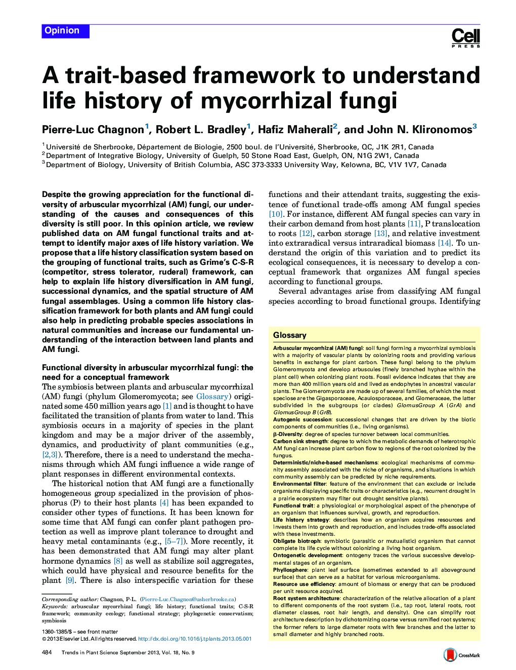 A trait-based framework to understand life history of mycorrhizal fungi