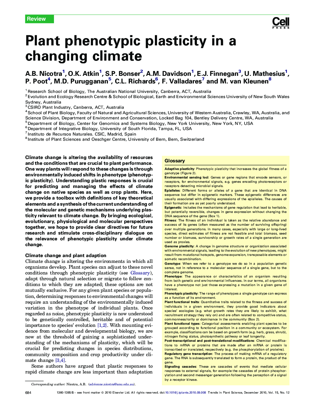 Plant phenotypic plasticity in a changing climate