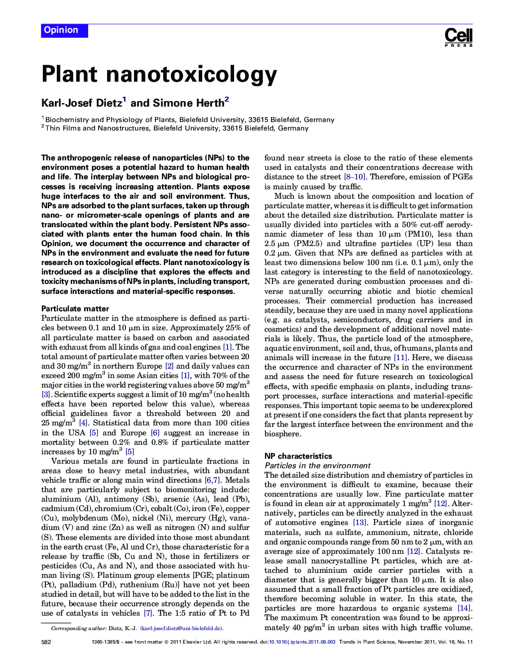 Plant nanotoxicology