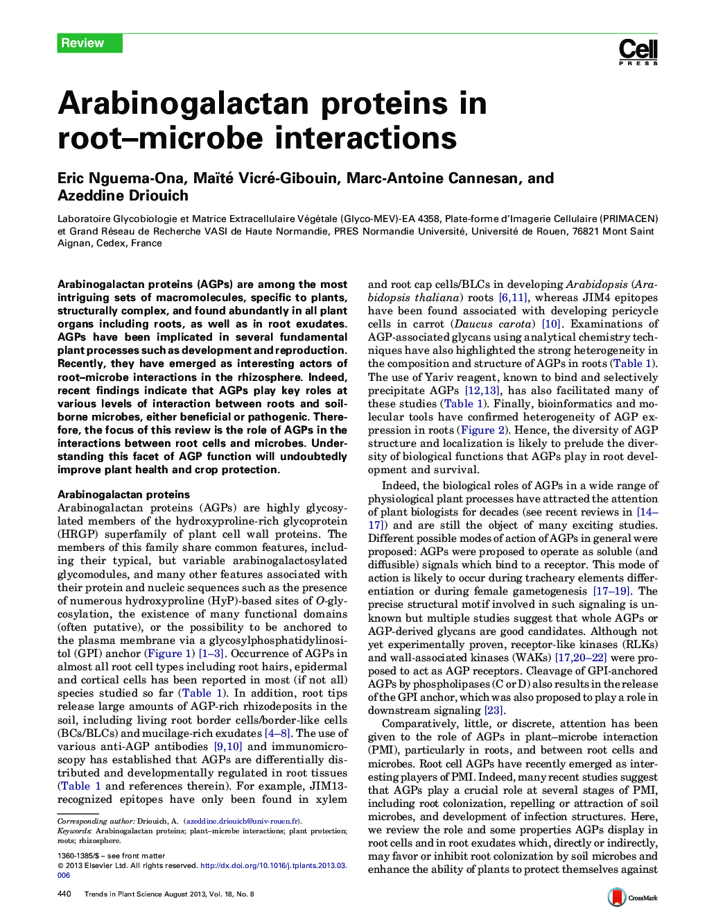 Arabinogalactan proteins in root–microbe interactions