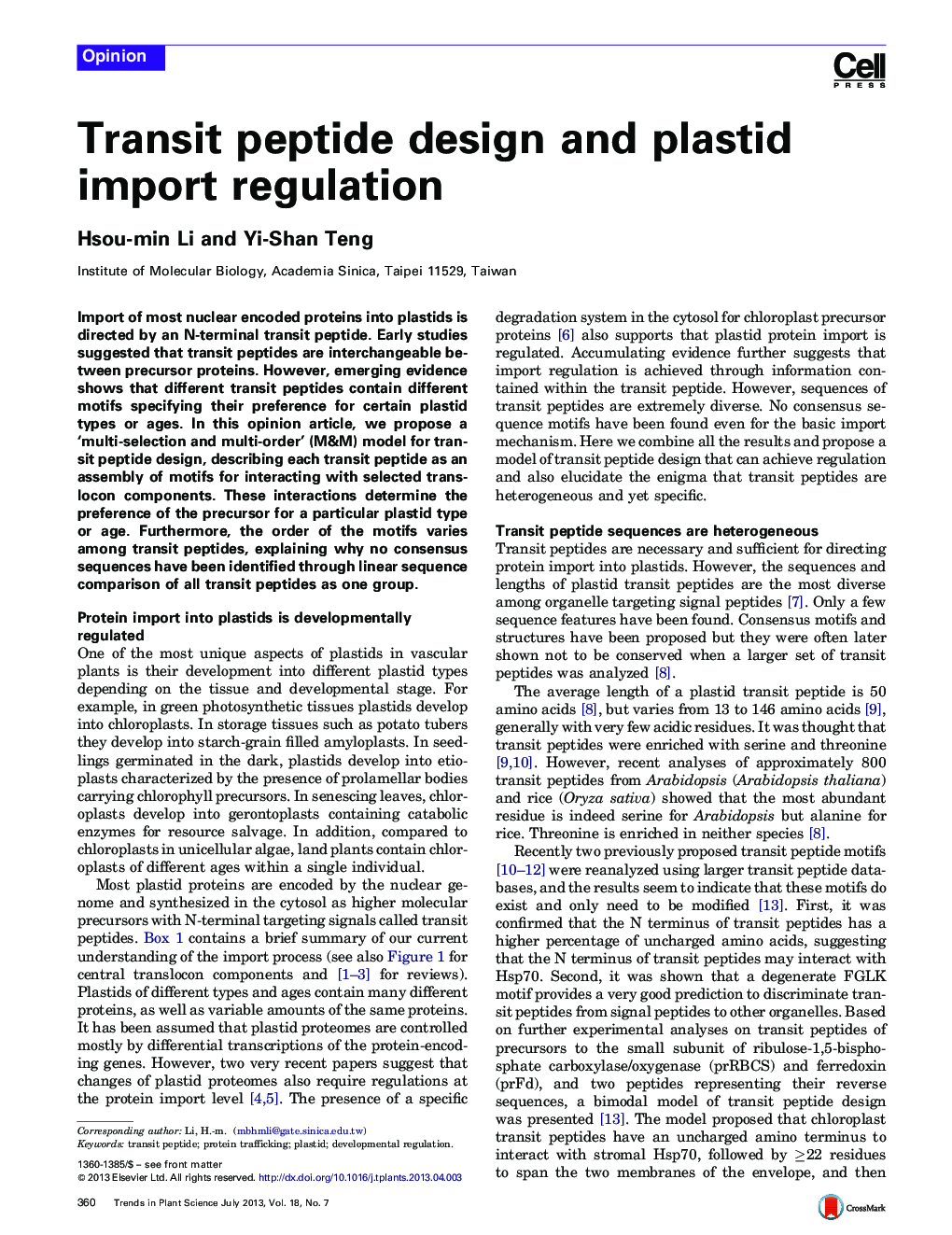 Transit peptide design and plastid import regulation