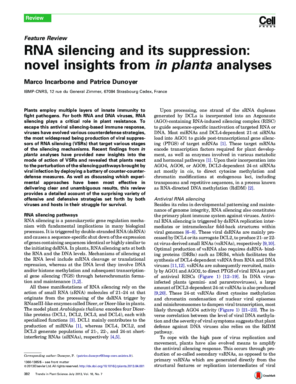 عکس صفحه اول مقاله: RNA silencing and its suppression: novel insights from in planta analyses RNA silencing and its suppression: novel insights from in planta analyses