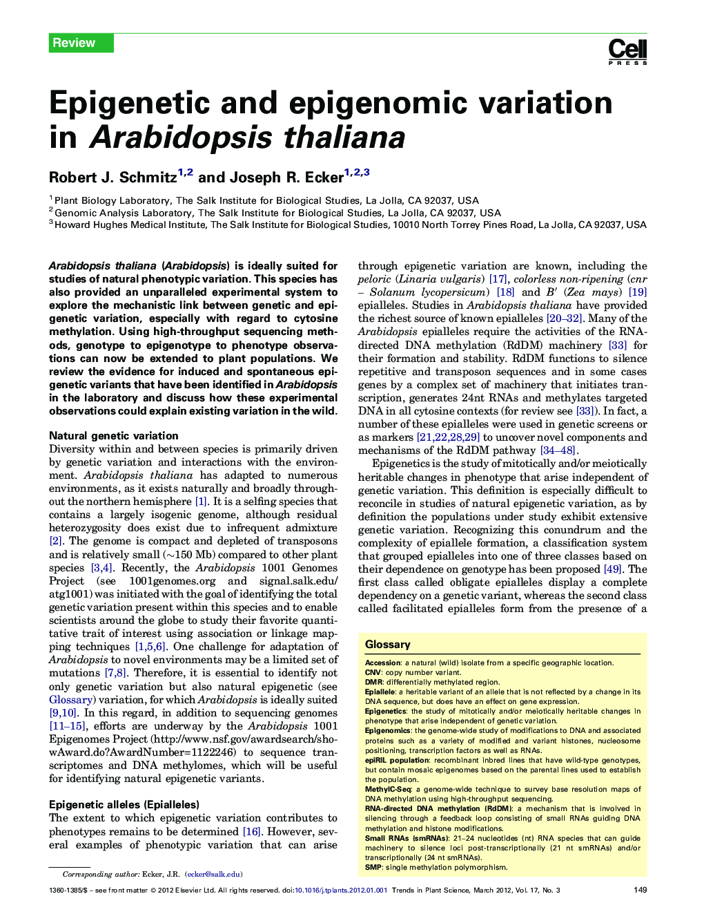 عکس صفحه اول مقاله: Epigenetic and epigenomic variation in Arabidopsis thaliana Epigenetic and epigenomic variation in Arabidopsis thaliana