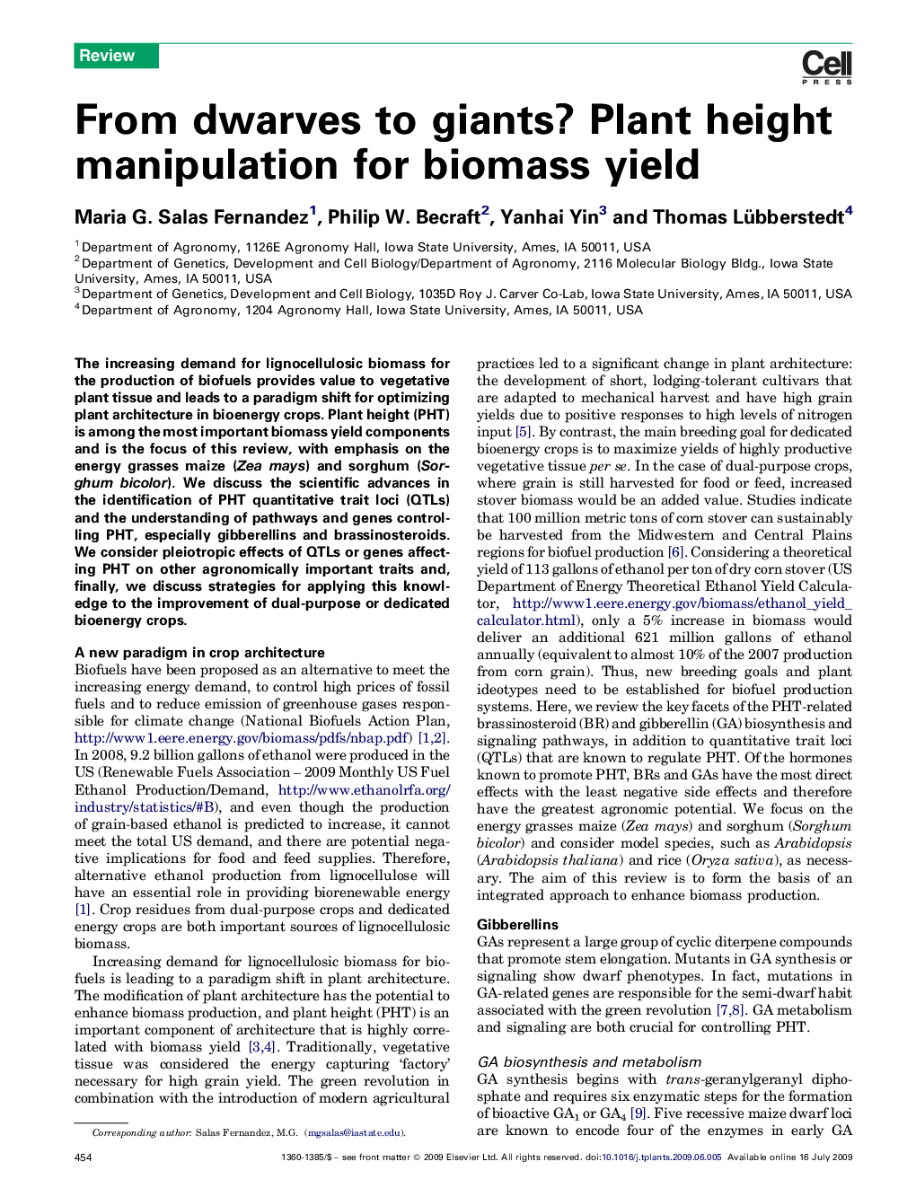 From dwarves to giants? Plant height manipulation for biomass yield