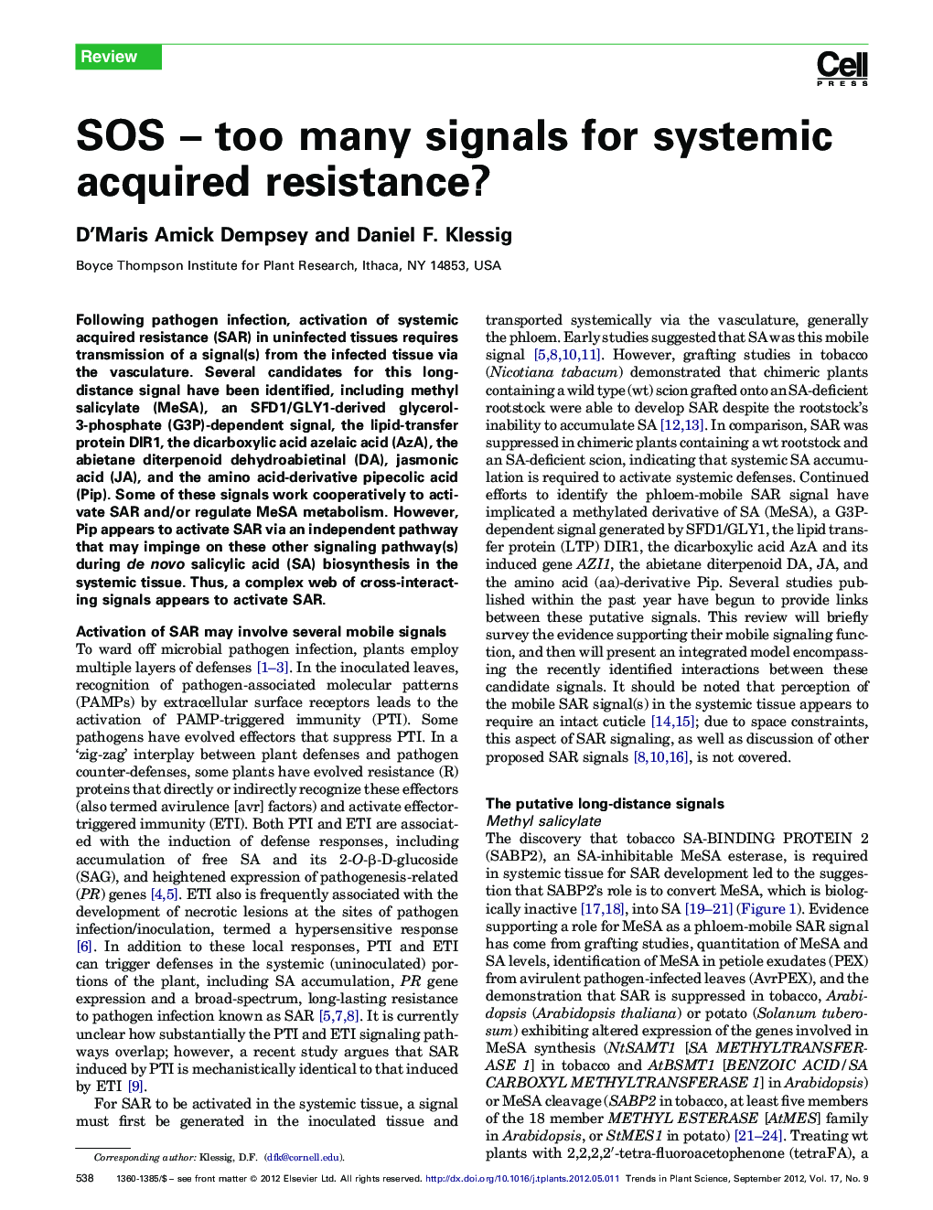 SOS – too many signals for systemic acquired resistance?