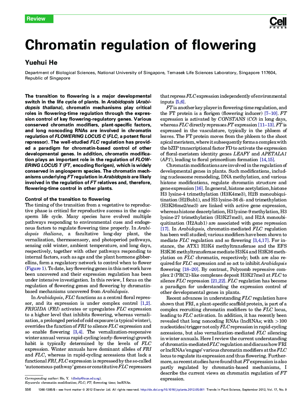 Chromatin regulation of flowering