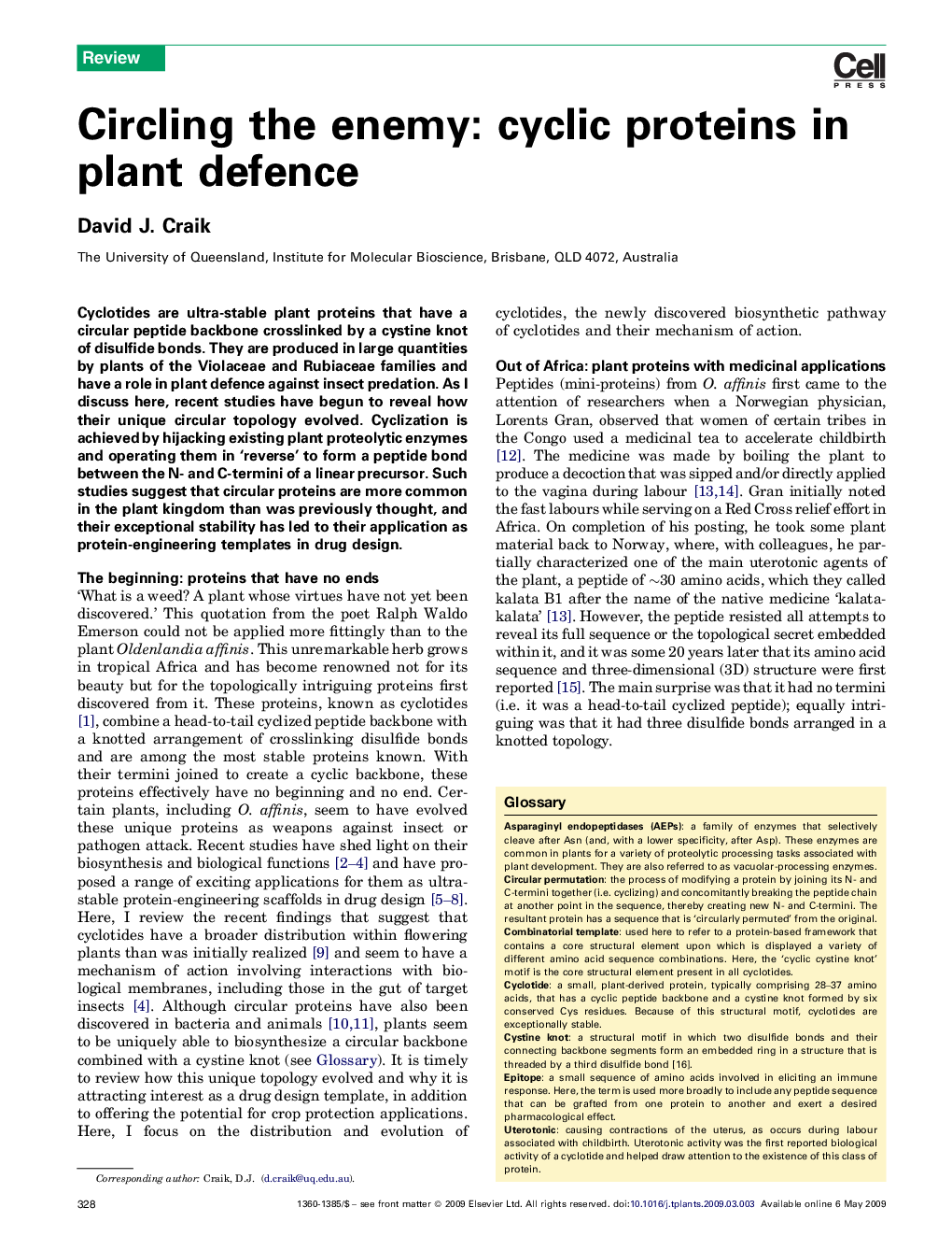 عکس صفحه اول مقاله: Circling the enemy: cyclic proteins in plant defence Circling the enemy: cyclic proteins in plant defence