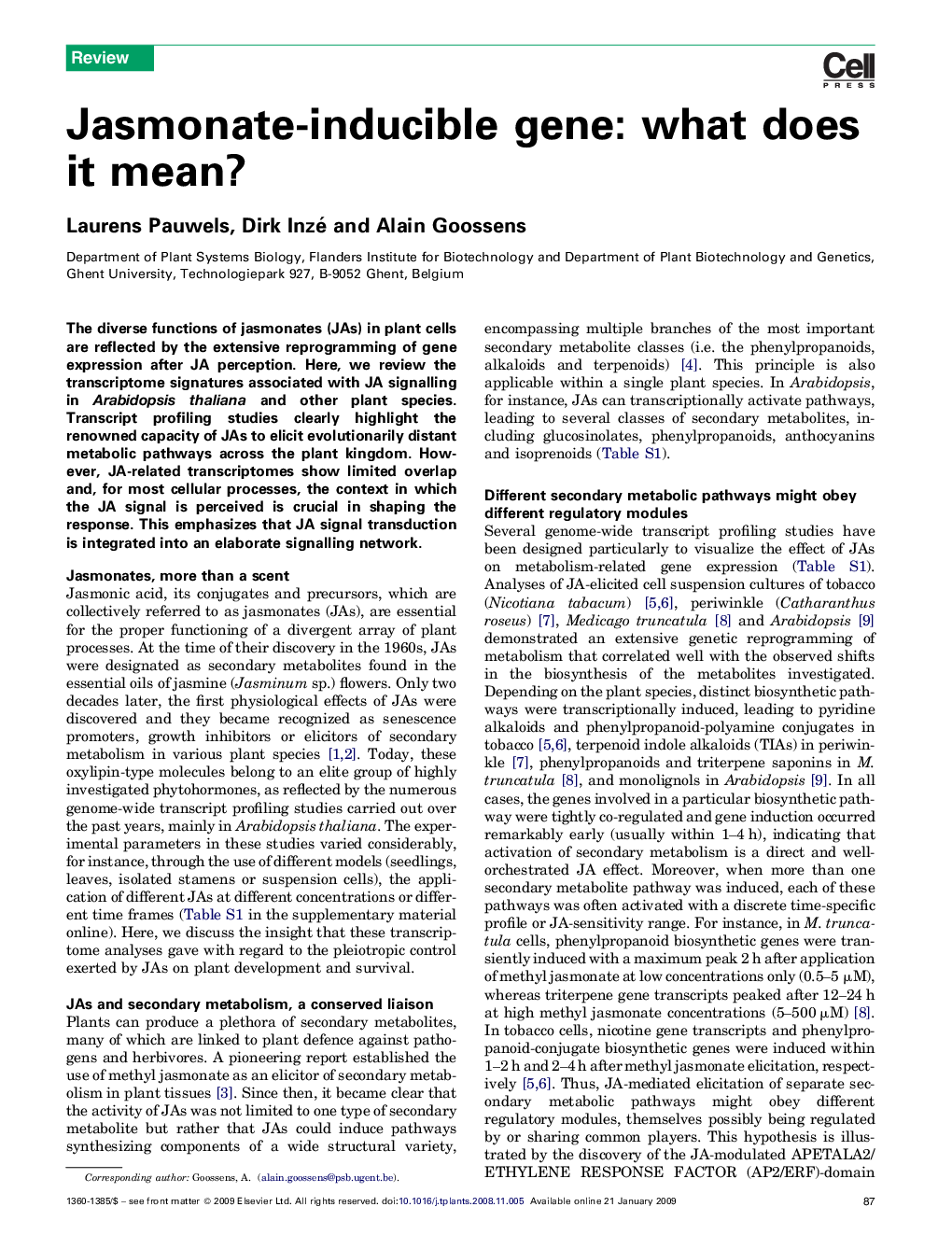 Jasmonate-inducible gene: what does it mean?