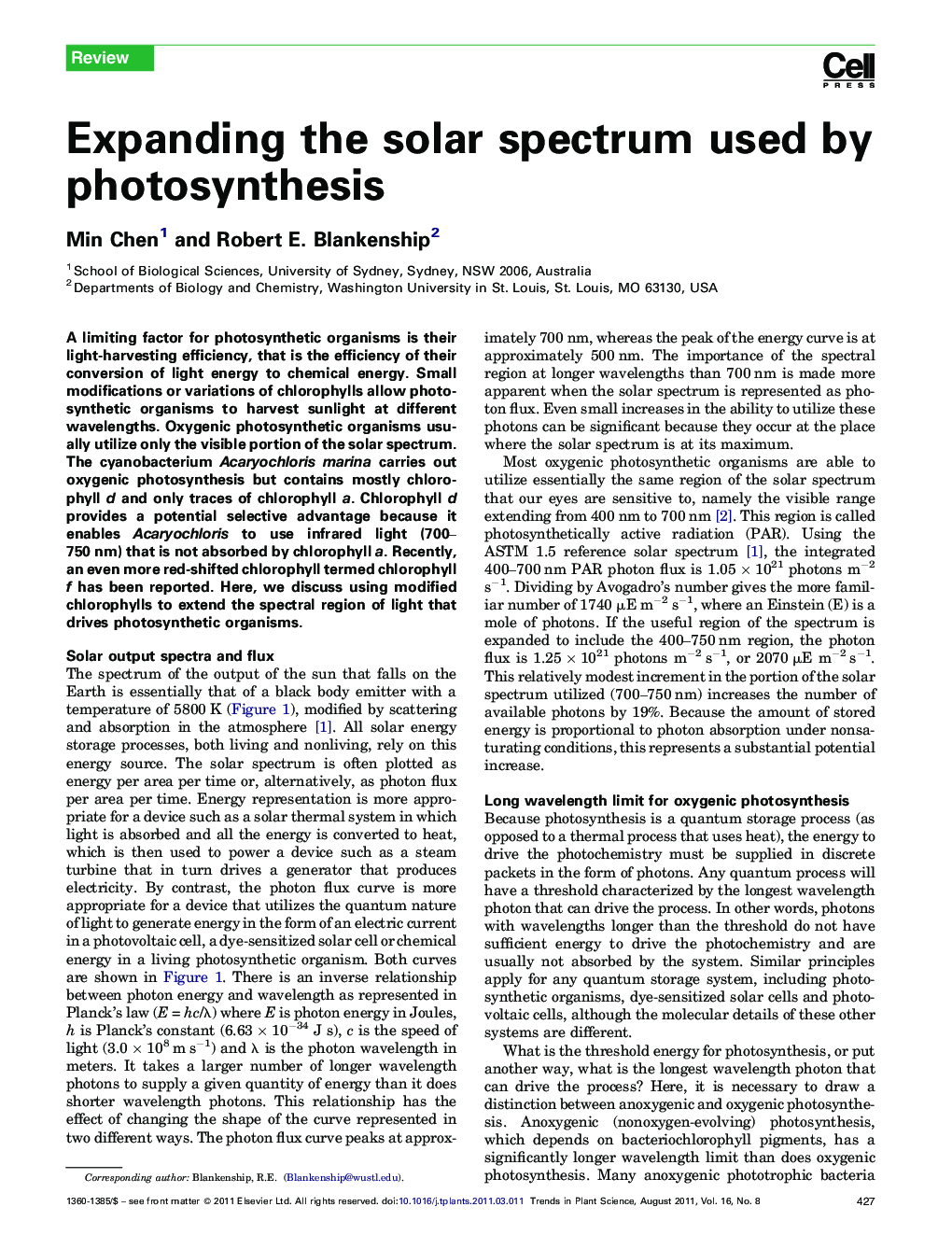 Expanding the solar spectrum used by photosynthesis