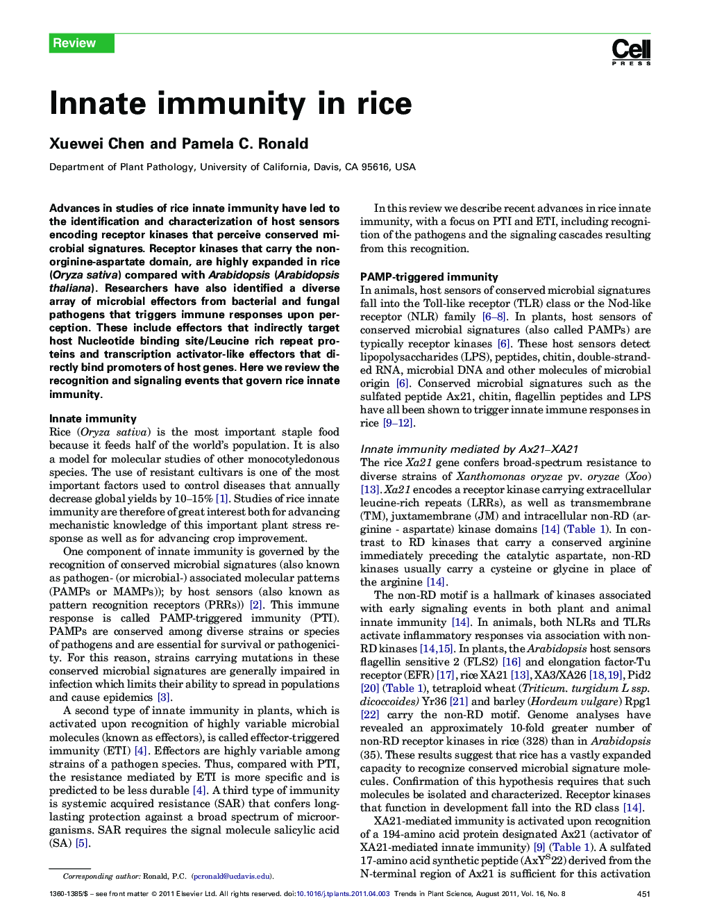 Innate immunity in rice
