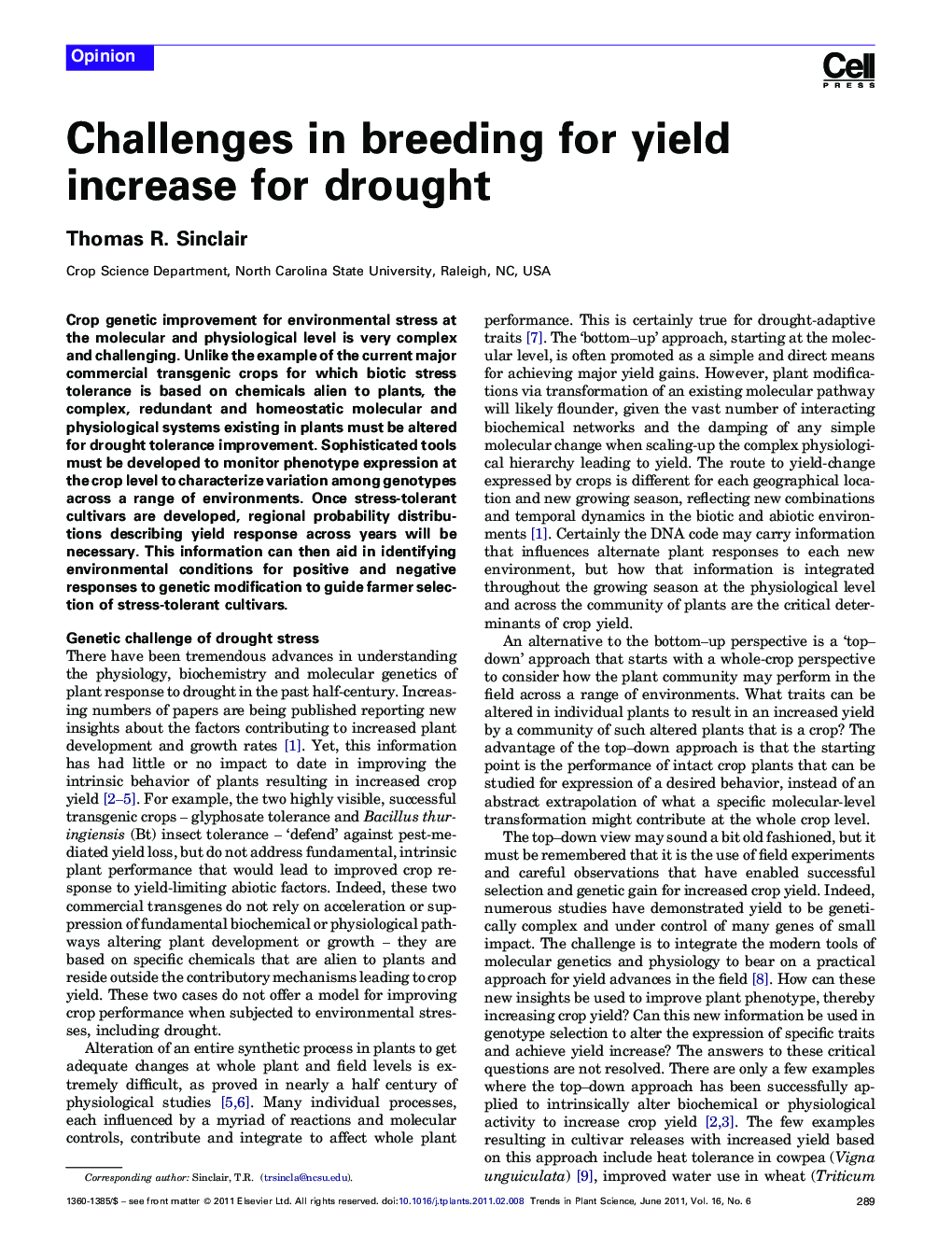 عکس صفحه اول مقاله: Challenges in breeding for yield increase for drought Challenges in breeding for yield increase for drought
