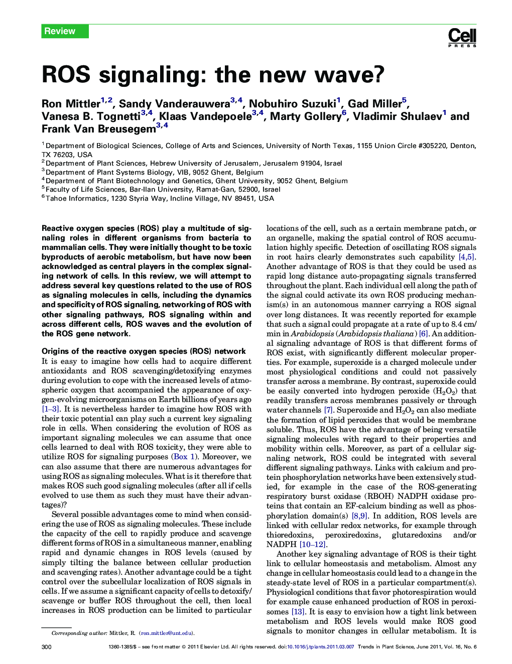 عکس صفحه اول مقاله: ROS signaling: the new wave? ROS signaling: the new wave?