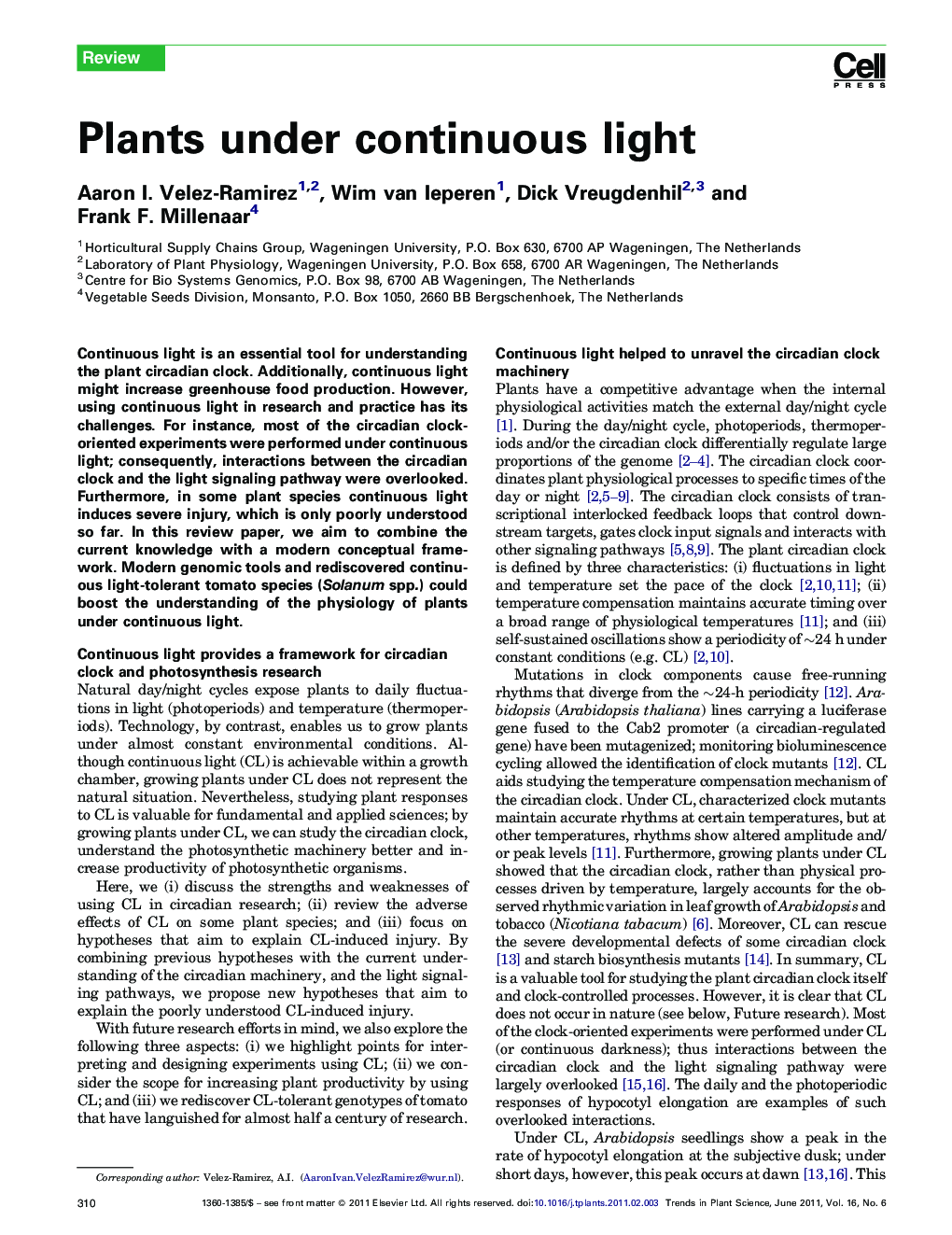 عکس صفحه اول مقاله: Plants under continuous light Plants under continuous light