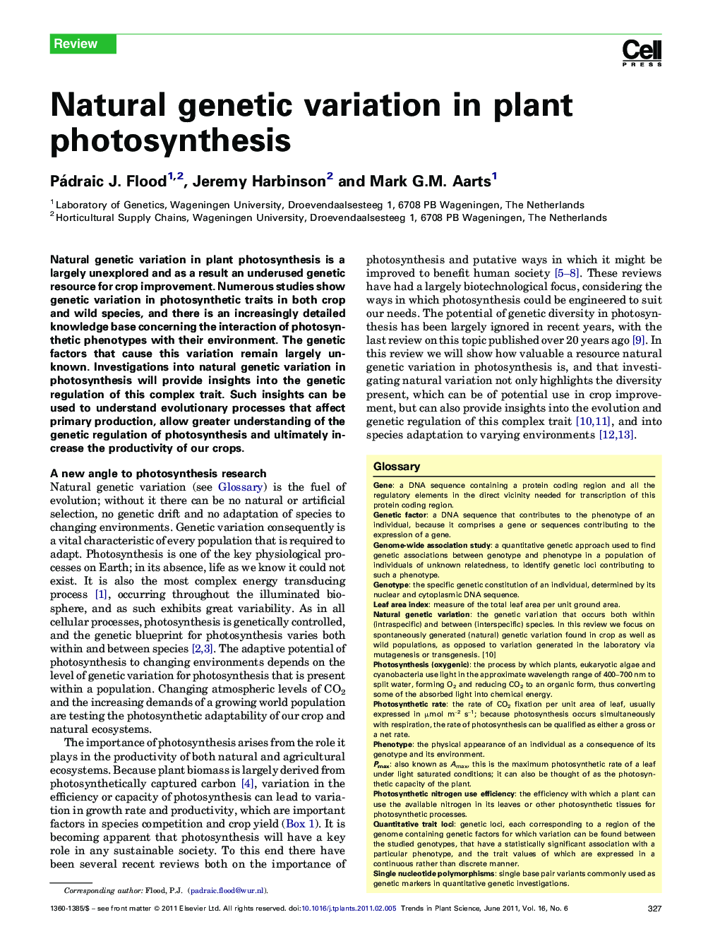 عکس صفحه اول مقاله: Natural genetic variation in plant photosynthesis Natural genetic variation in plant photosynthesis