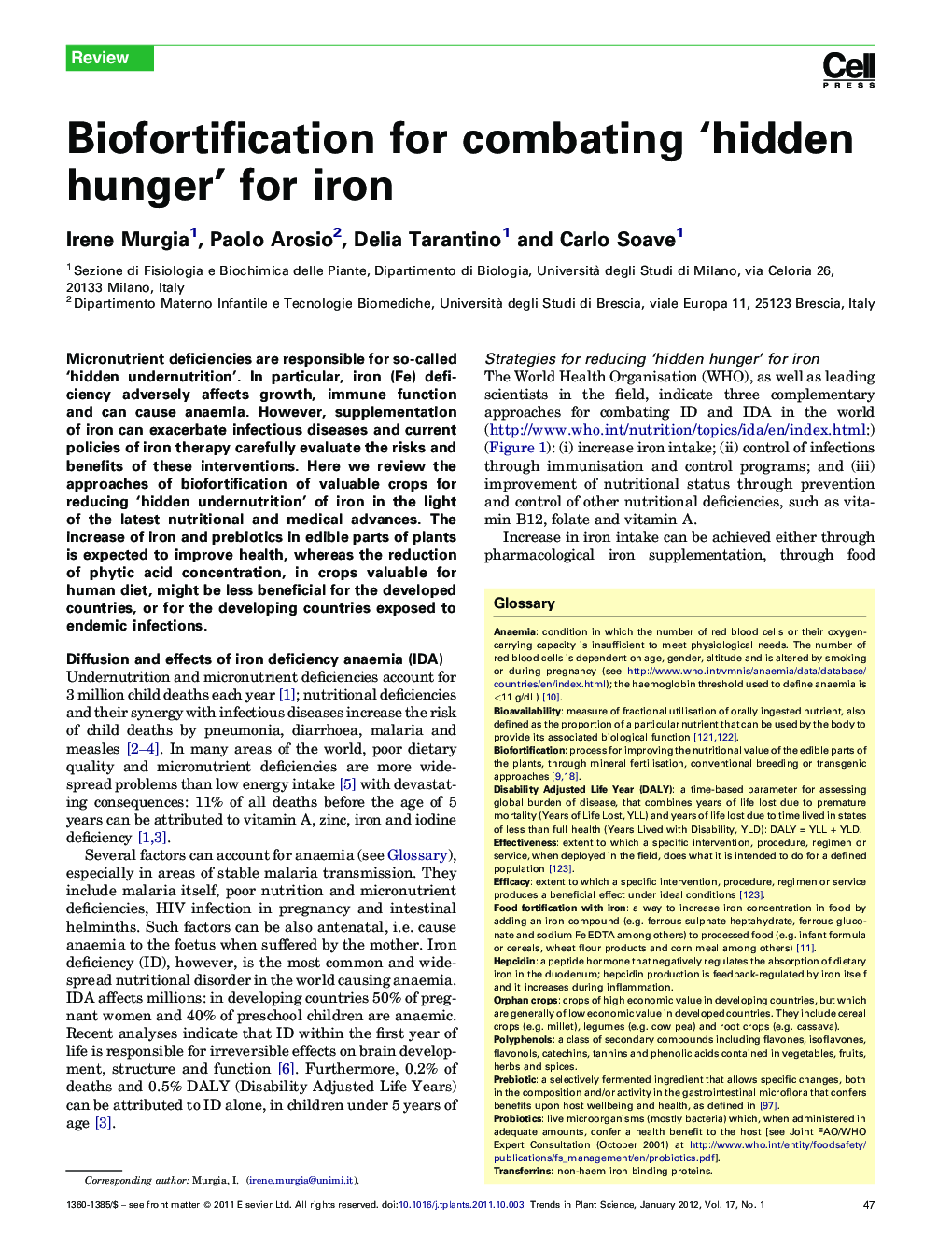 Biofortification for combating ‘hidden hunger’ for iron