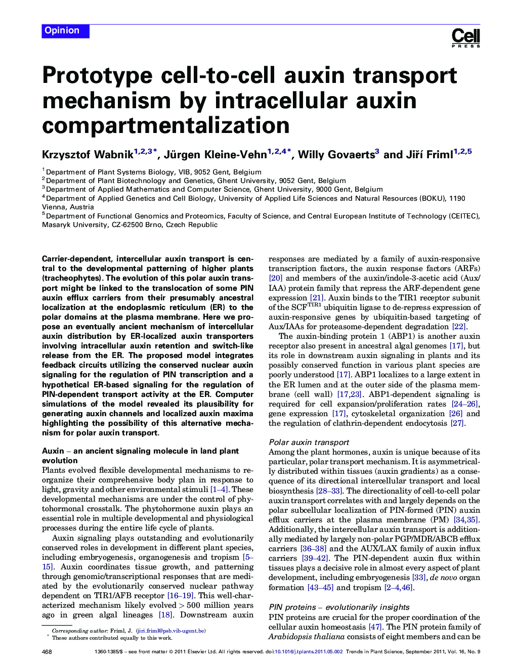 عکس صفحه اول مقاله: Prototype cell-to-cell auxin transport mechanism by intracellular auxin compartmentalization Prototype cell-to-cell auxin transport mechanism by intracellular auxin compartmentalization