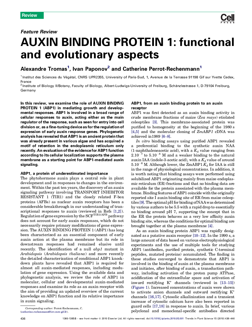 عکس صفحه اول مقاله: AUXIN BINDING PROTEIN 1: functional and evolutionary aspects AUXIN BINDING PROTEIN 1: functional and evolutionary aspects