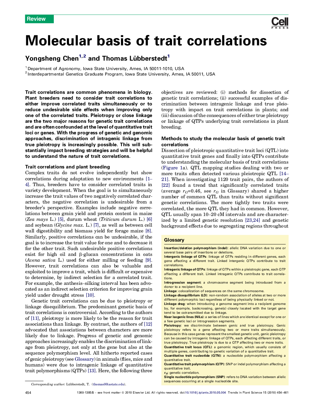 عکس صفحه اول مقاله: Molecular basis of trait correlations Molecular basis of trait correlations