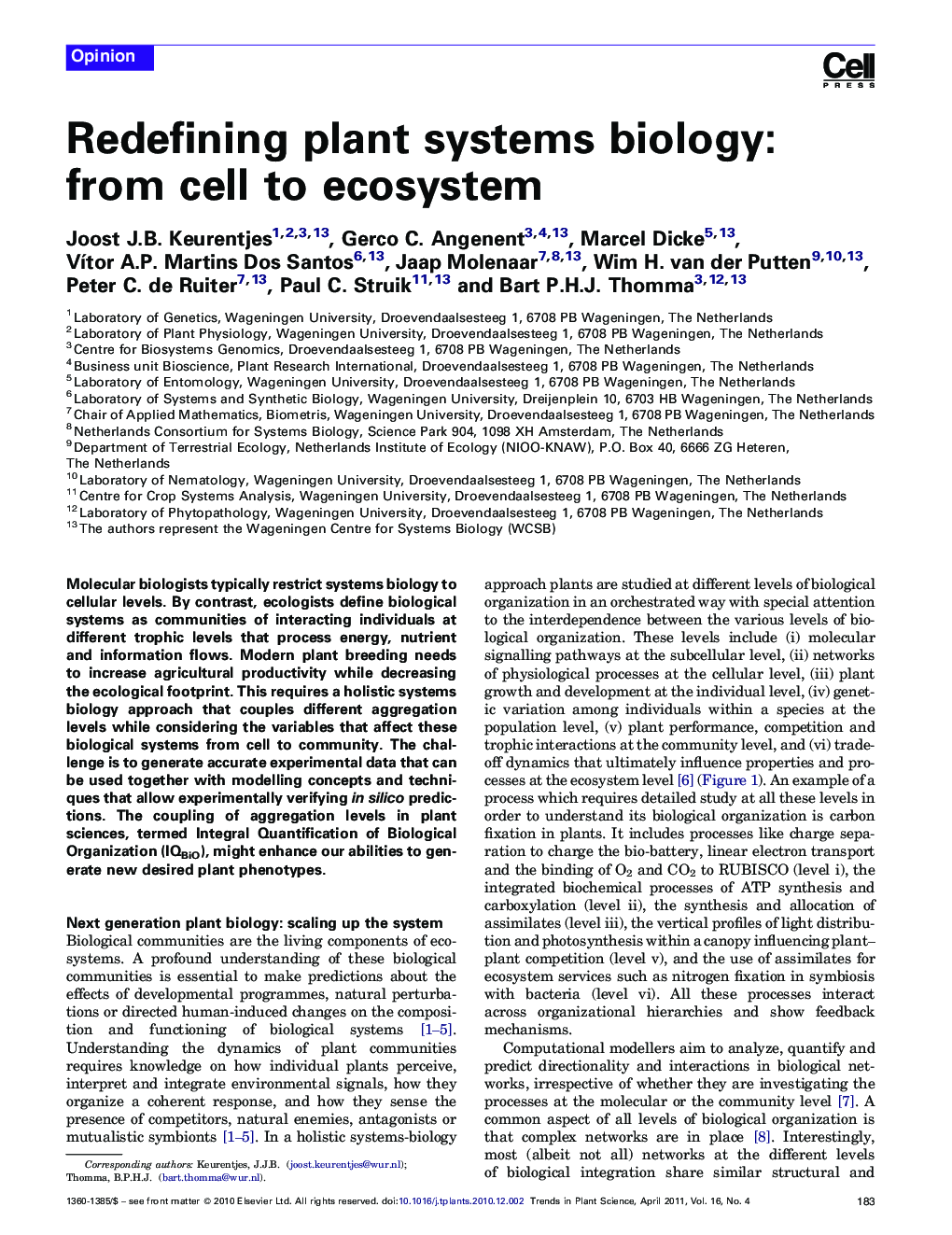 Redefining plant systems biology: from cell to ecosystem