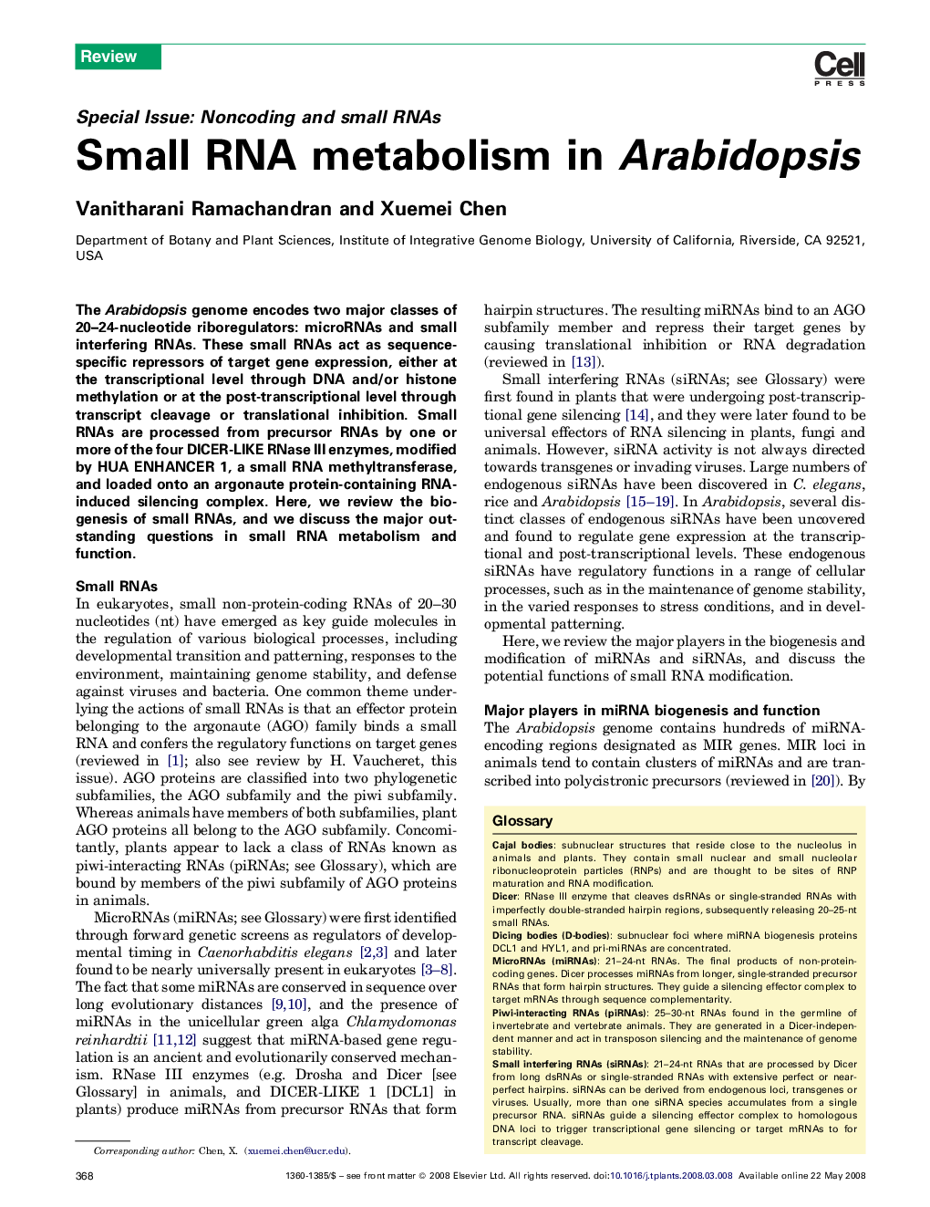 عکس صفحه اول مقاله: Small RNA metabolism in Arabidopsis Small RNA metabolism in Arabidopsis