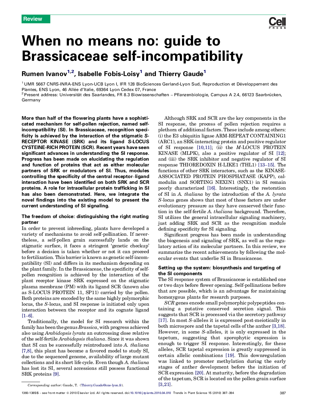 When no means no: guide to Brassicaceae self-incompatibility