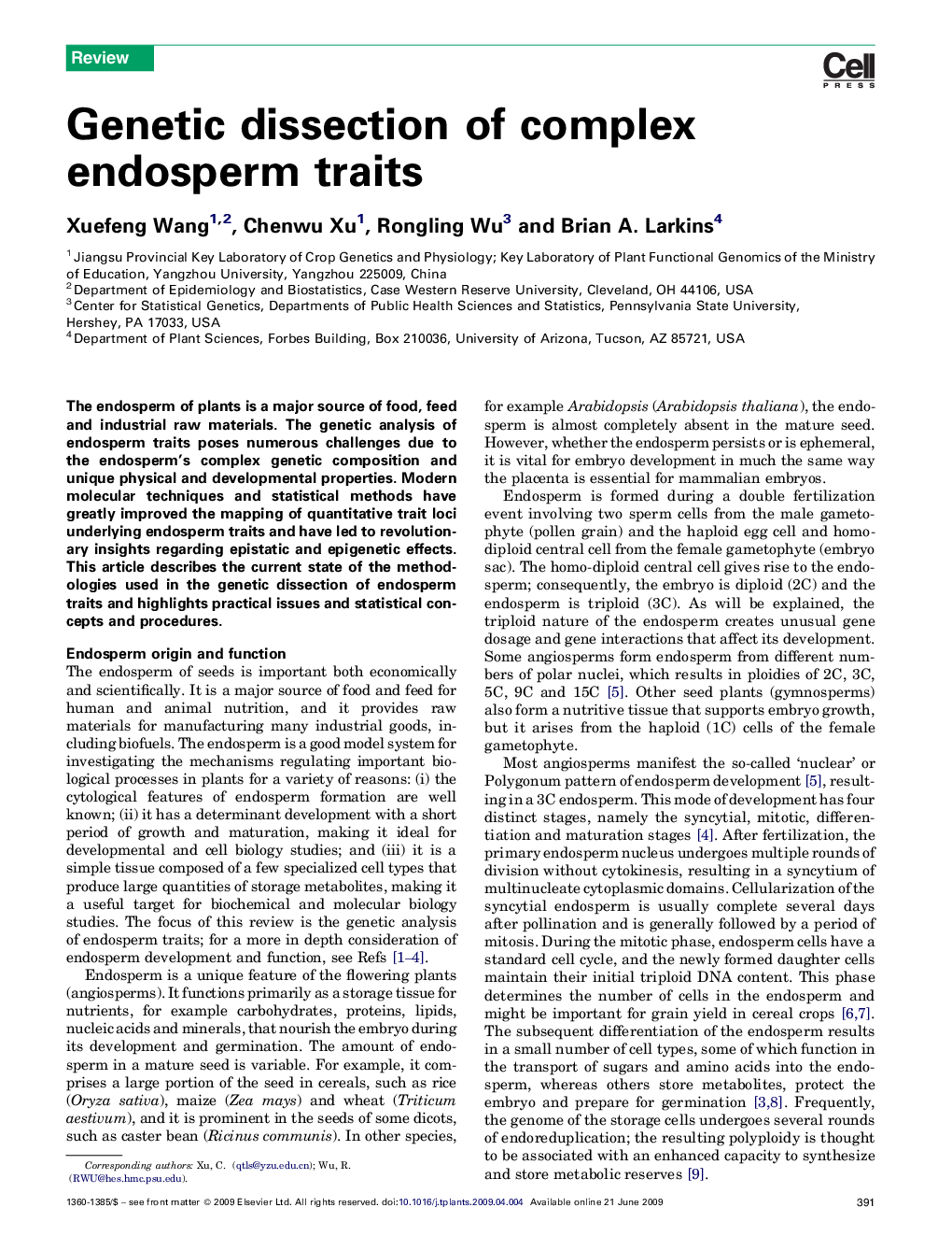 Genetic dissection of complex endosperm traits