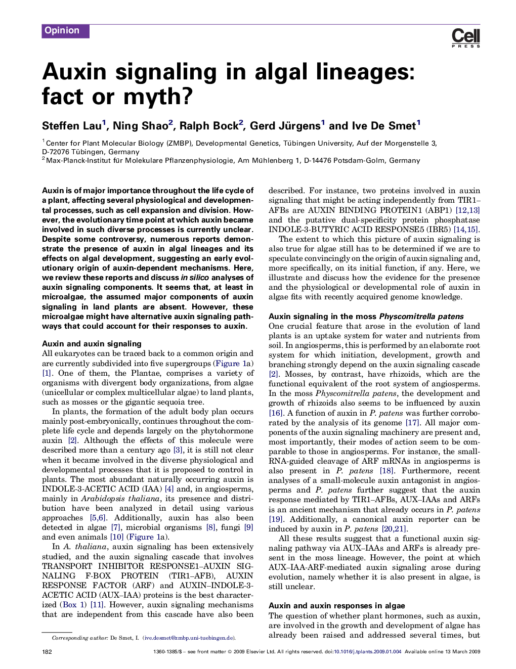 عکس صفحه اول مقاله: Auxin signaling in algal lineages: fact or myth? Auxin signaling in algal lineages: fact or myth?