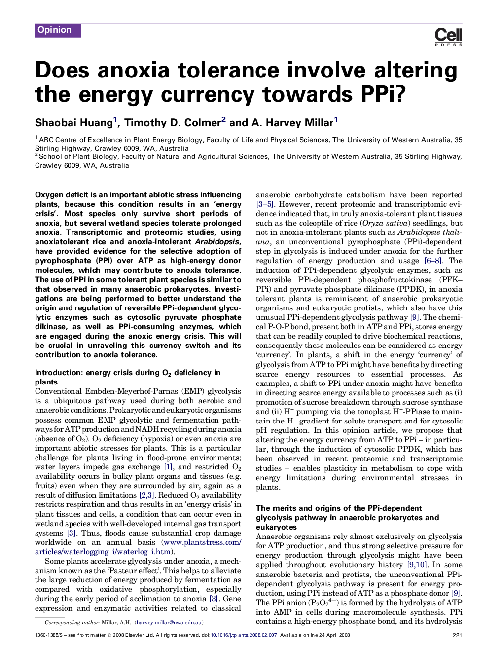 Does anoxia tolerance involve altering the energy currency towards PPi?
