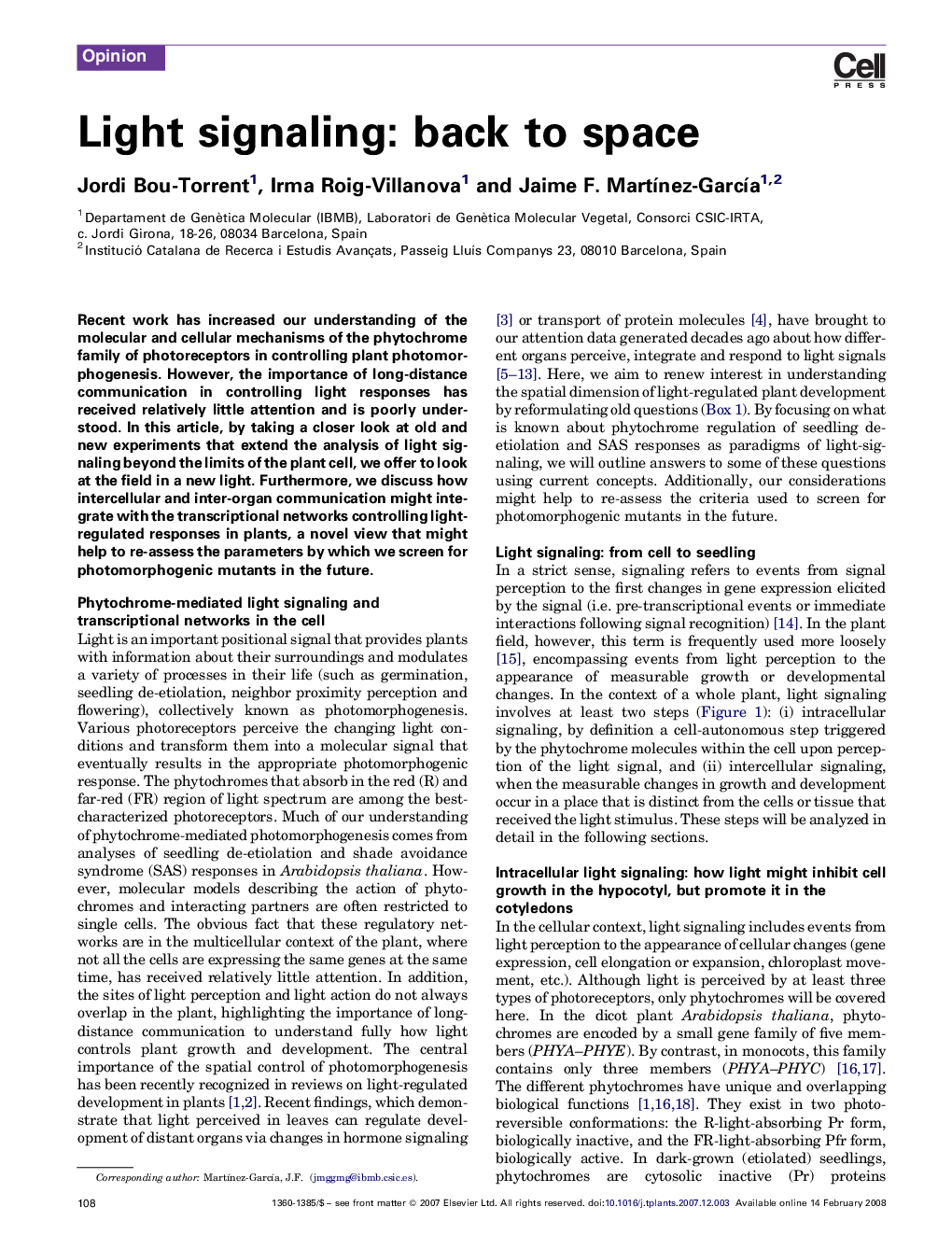 عکس صفحه اول مقاله: Light signaling: back to space Light signaling: back to space
