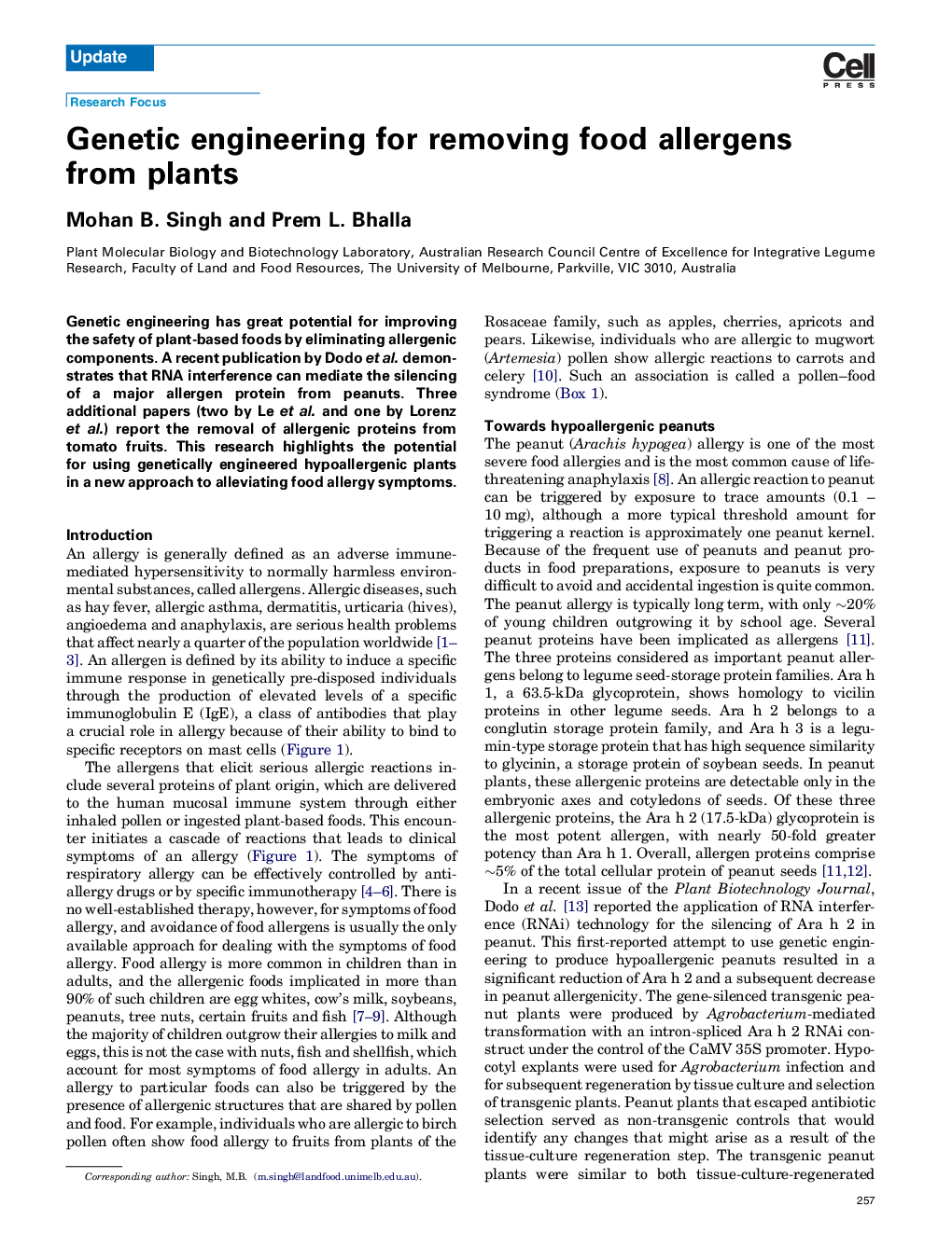 Genetic engineering for removing food allergens from plants