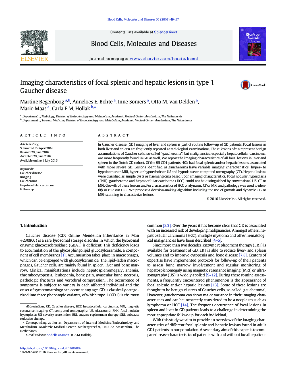 Imaging characteristics of focal splenic and hepatic lesions in type 1 Gaucher disease